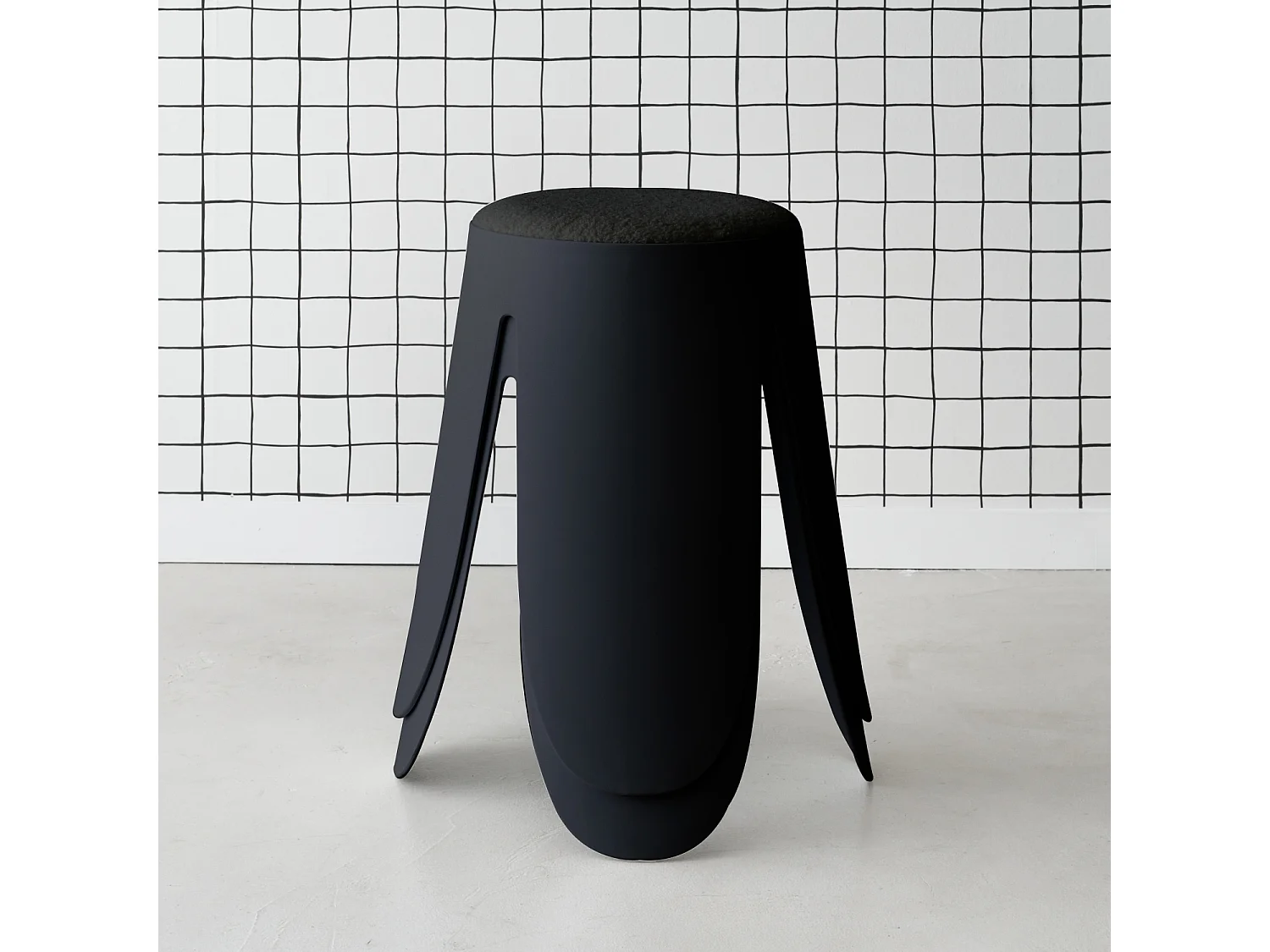 Set de 2 tabourets empilables noirs. bouclette texturée. NIKI. Ø30 / 44 x H46cm