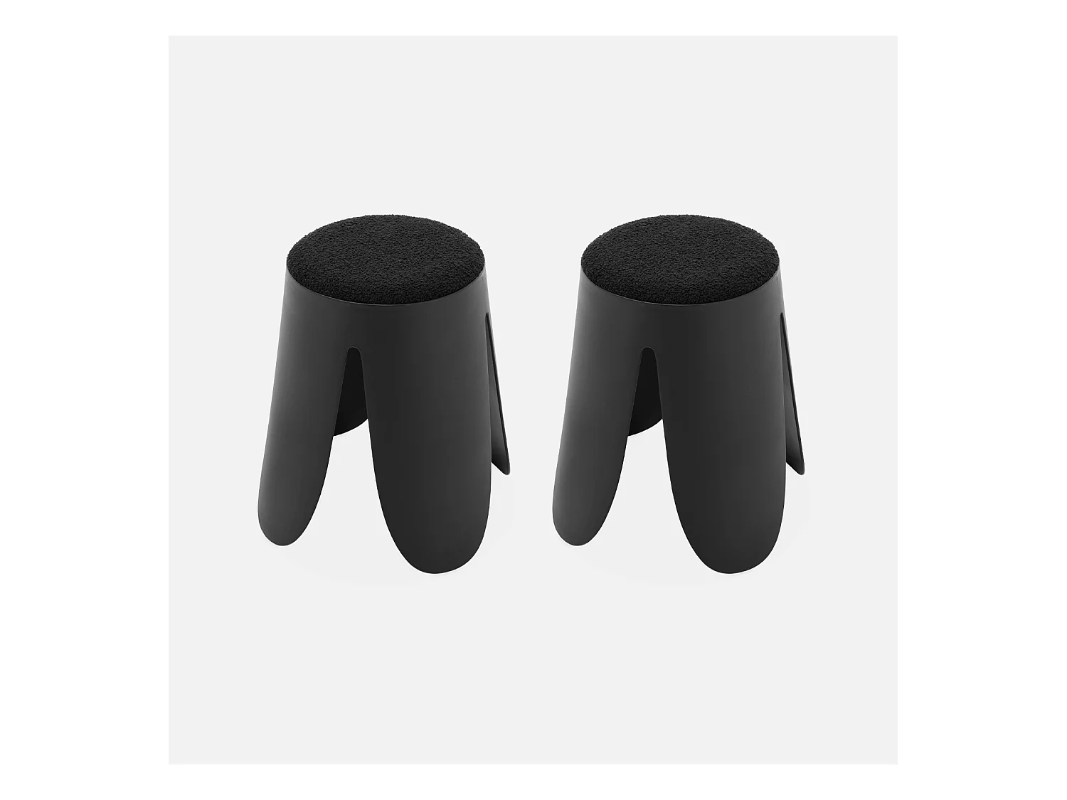 Set de 2 tabourets empilables noirs. bouclette texturée. NIKI. Ø30 / 44 x H46cm