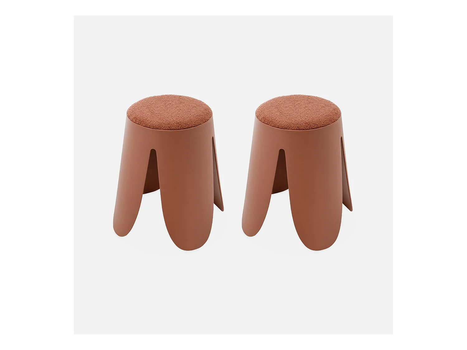 Set de 2 tabourets empilables terracotta. bouclette texturée. NIKI. Ø30 / 44 x H46cm