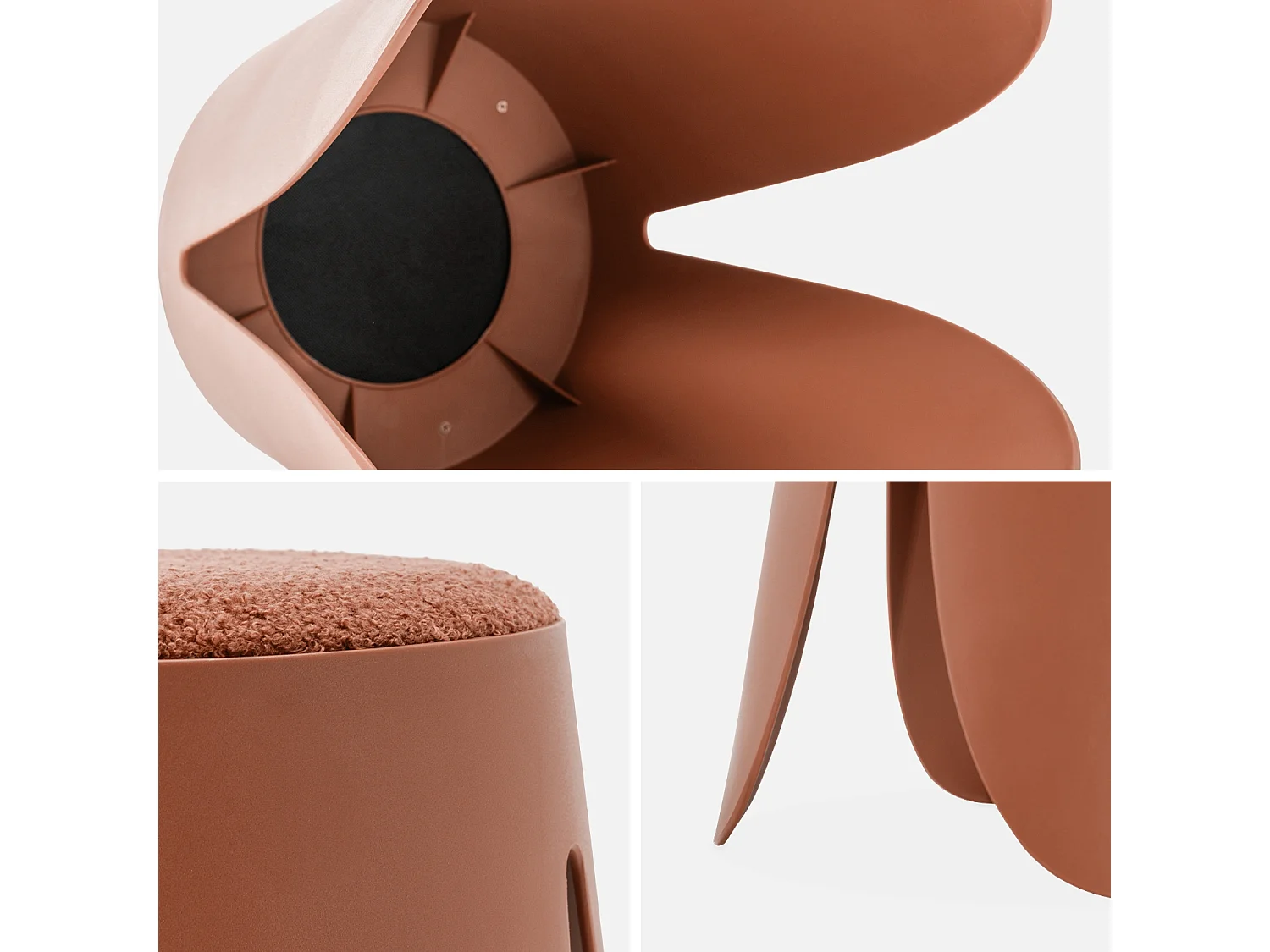 Set de 2 tabourets empilables terracotta. bouclette texturée. NIKI. Ø30 / 44 x H46cm