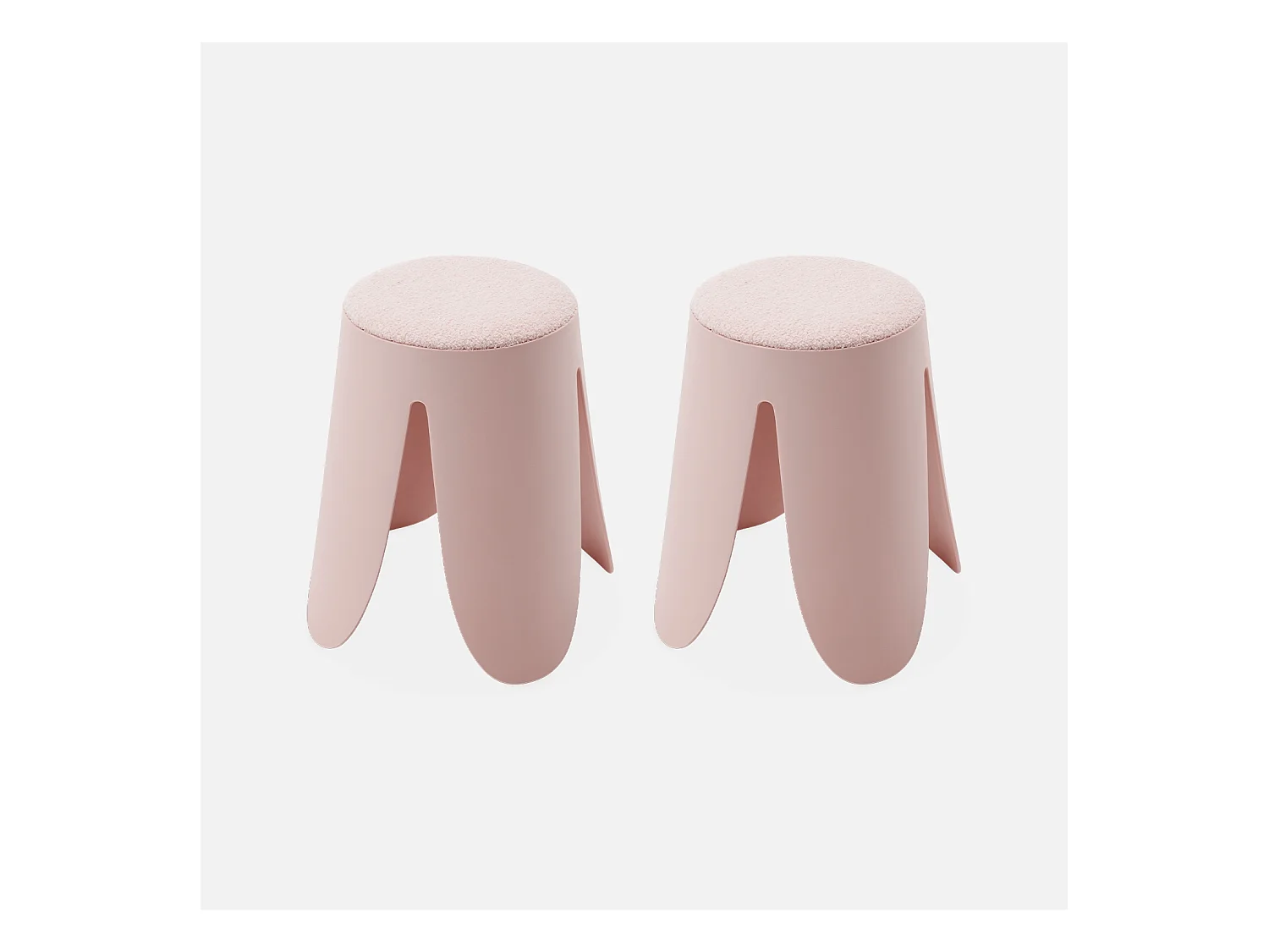Set de 2 tabourets empilables roses. bouclette texturée. NIKI. Ø30 / 44 x H46cm