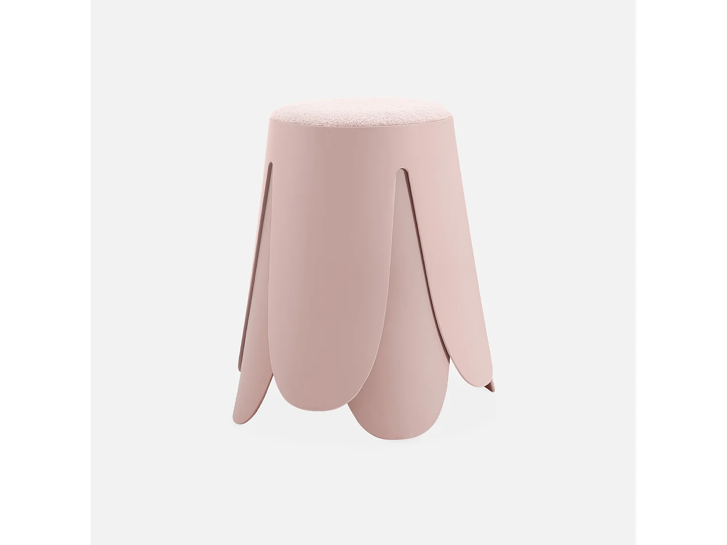 Set de 2 tabourets empilables roses. bouclette texturée. NIKI. Ø30 / 44 x H46cm