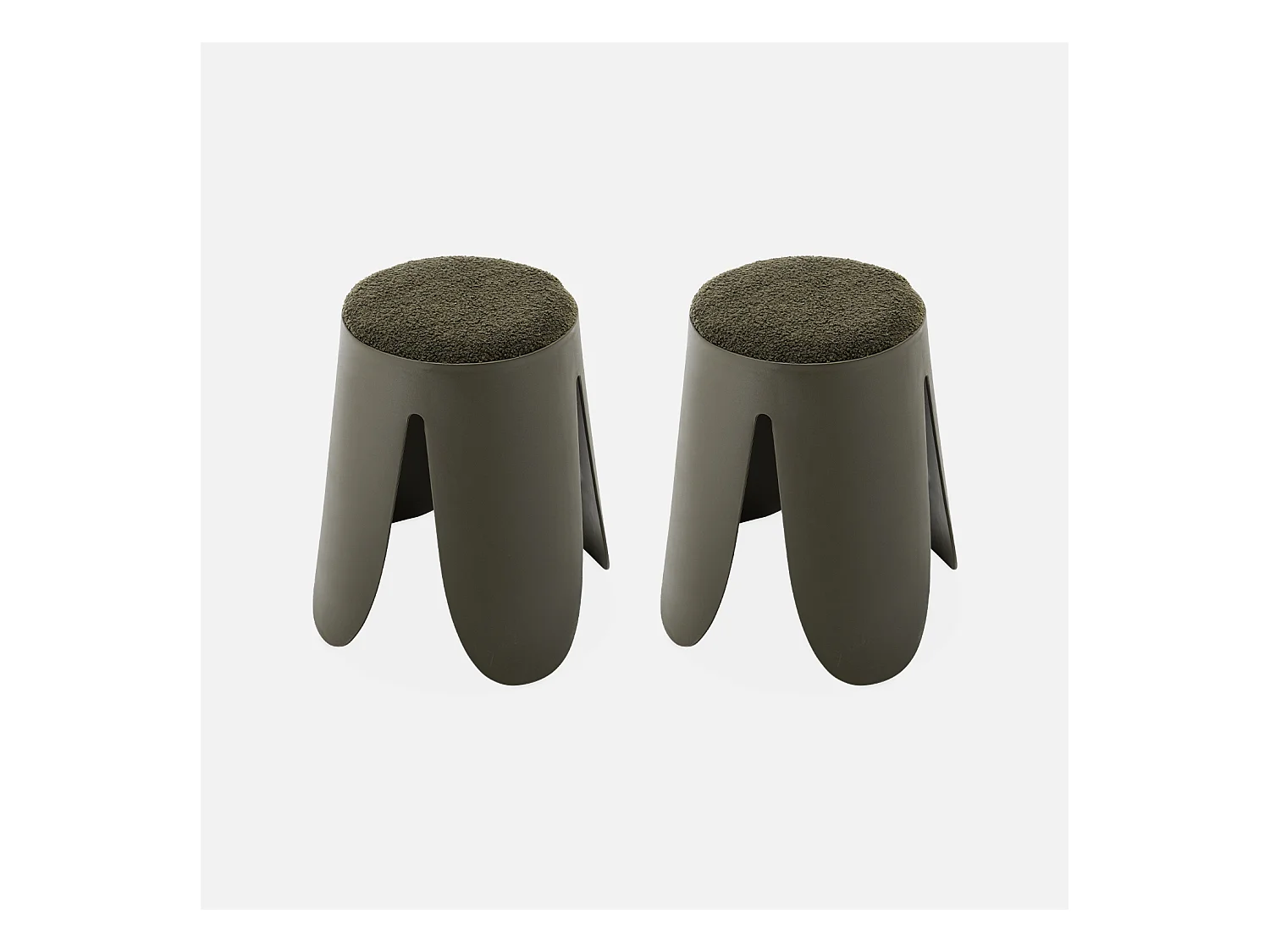 Set de 2 tabourets empilables vert foncé . bouclette texturée. NIKI. Ø30 / 44 x H46cm