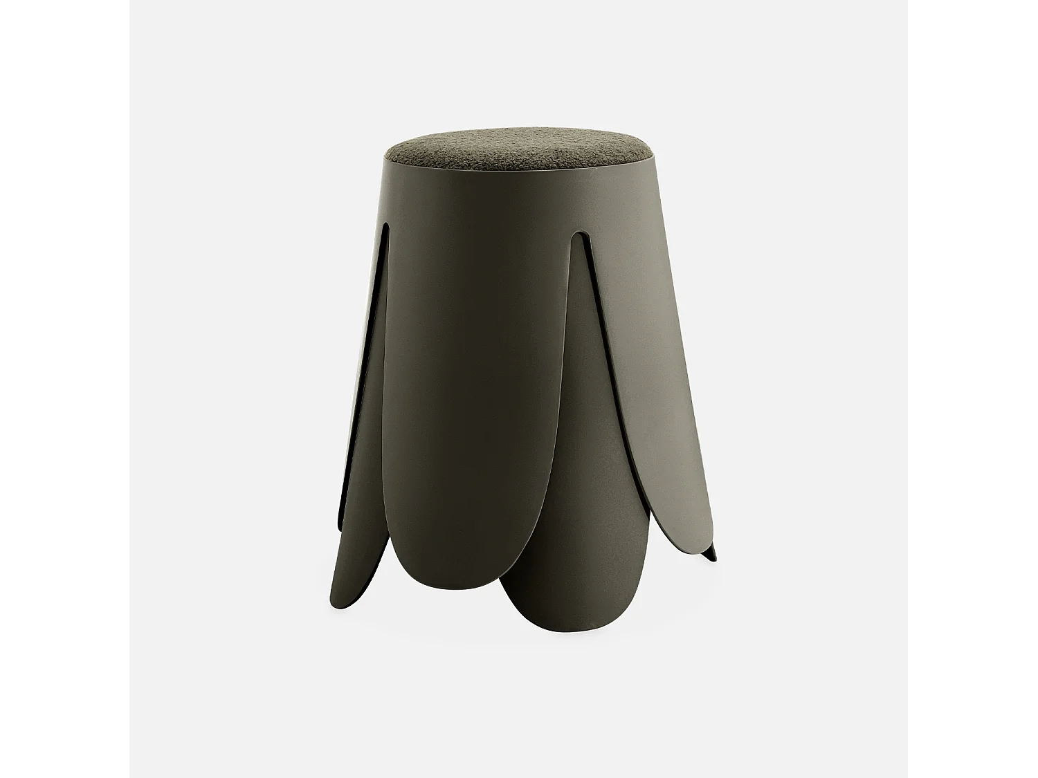 Set de 2 tabourets empilables vert foncé . bouclette texturée. NIKI. Ø30 / 44 x H46cm