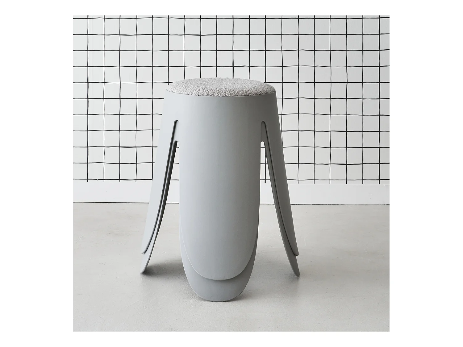 Taburete apilable con asiento texturado, set de 2 gris claro