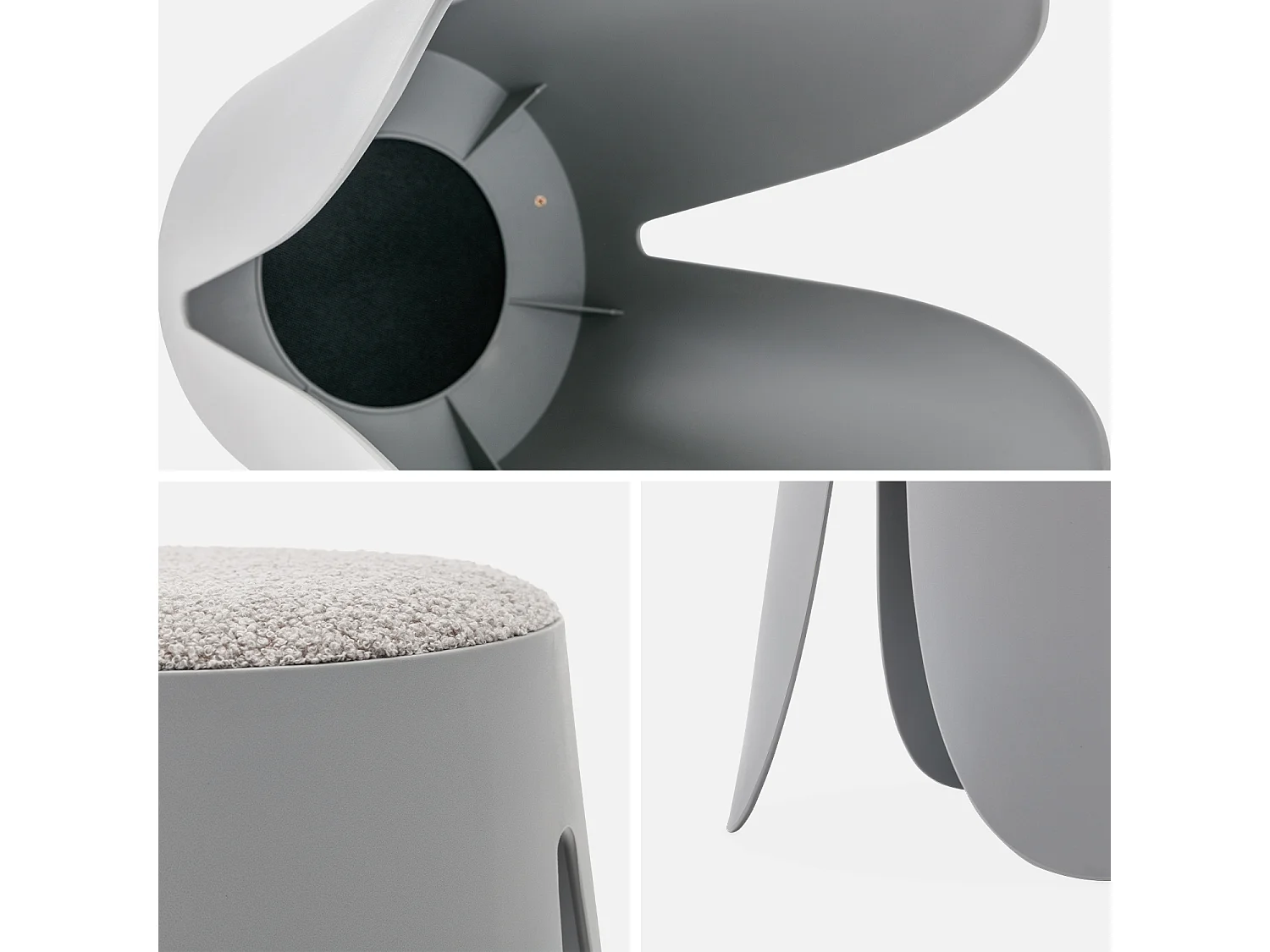 Taburete apilable con asiento texturado, set de 2 gris claro