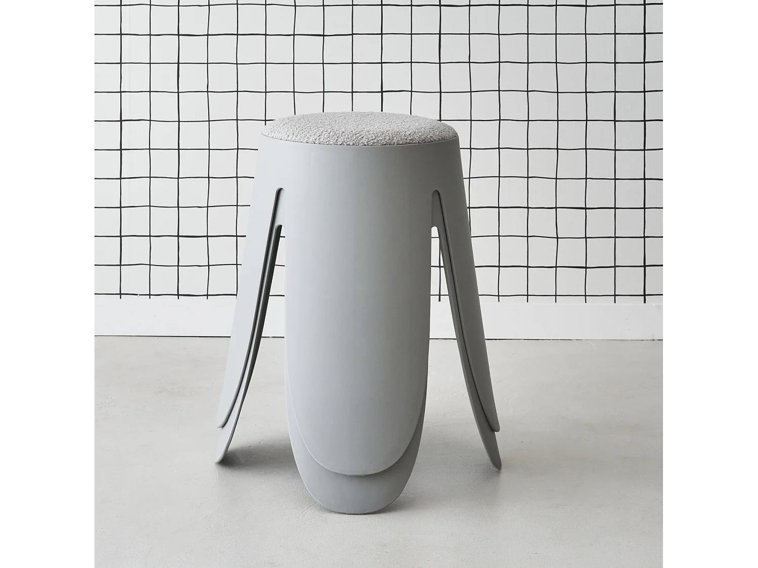 Taburete apilable con asiento texturado, set de 2 gris claro