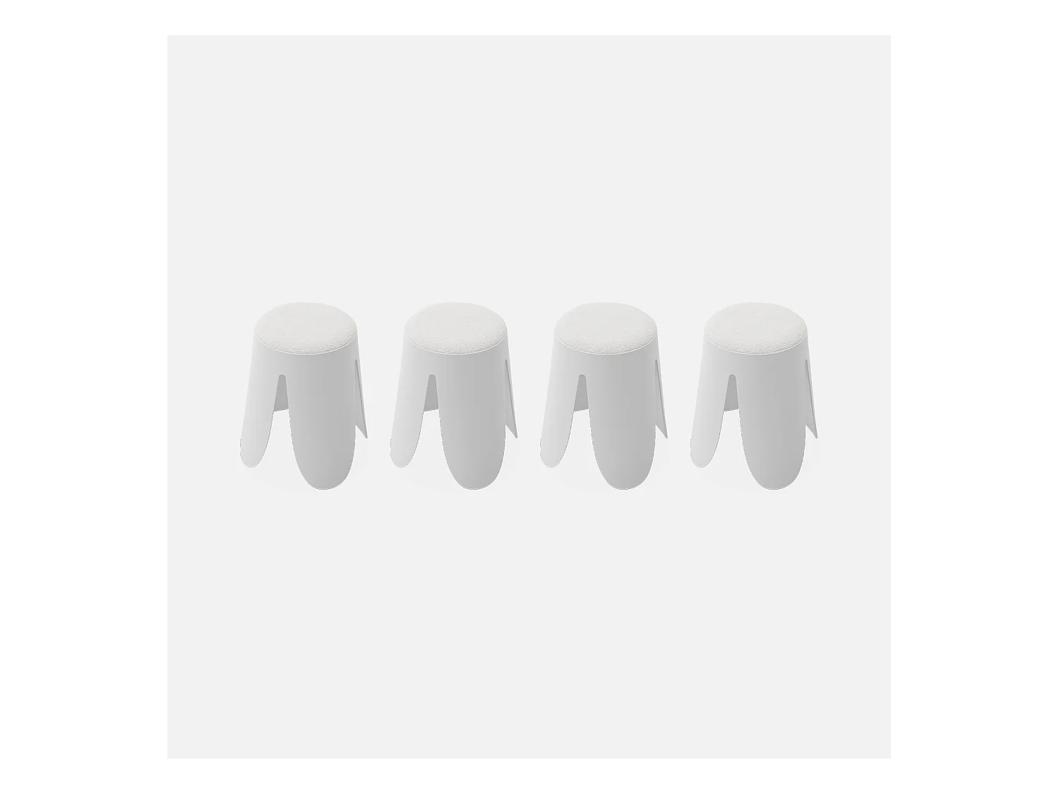 Set de 4 tabourets empilables blancs. bouclette texturée. NIKI. Ø30 / 44 x H46cm