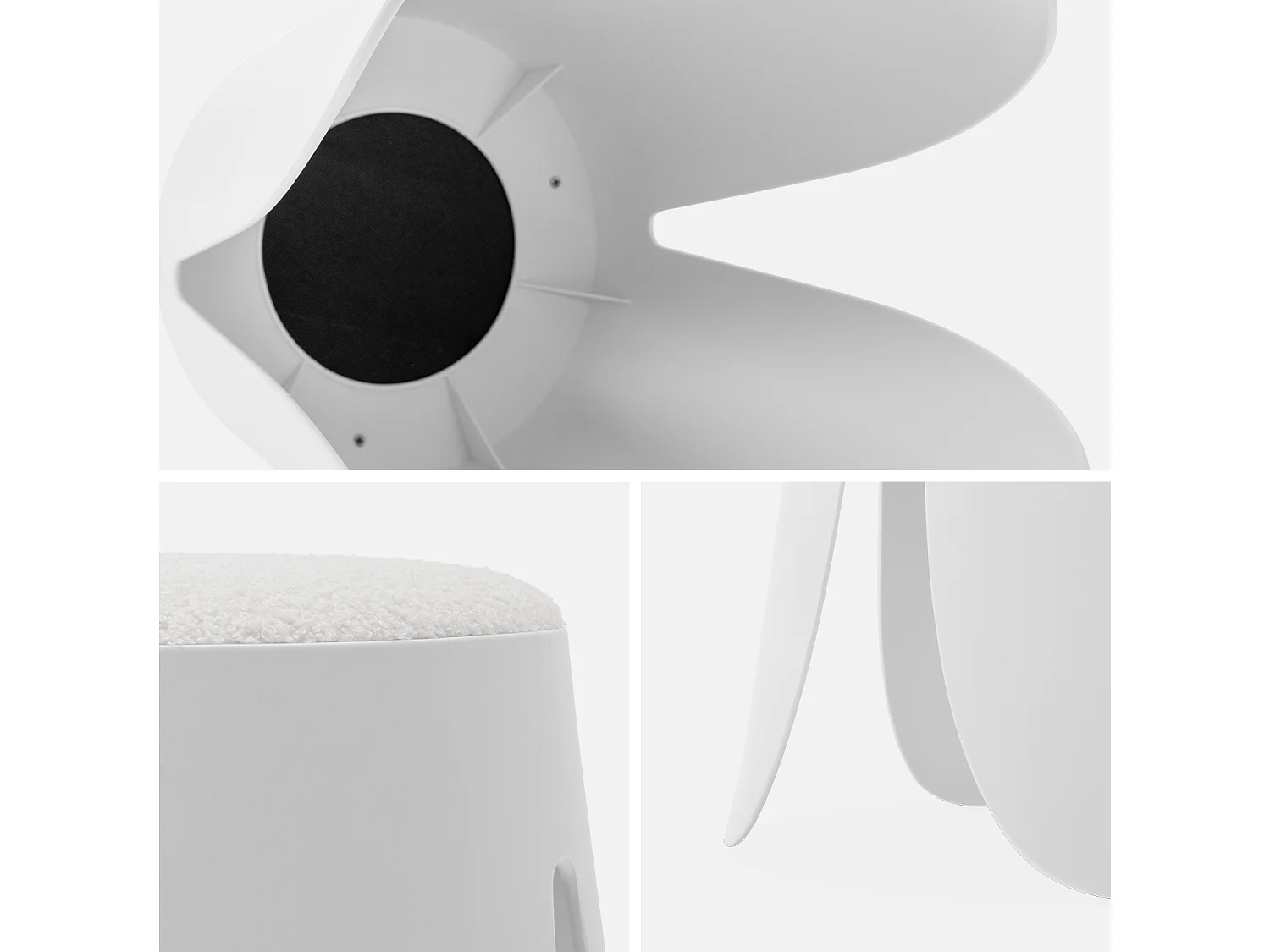 Taburetes apilable de borreguito texturizado, set de 4 blanco