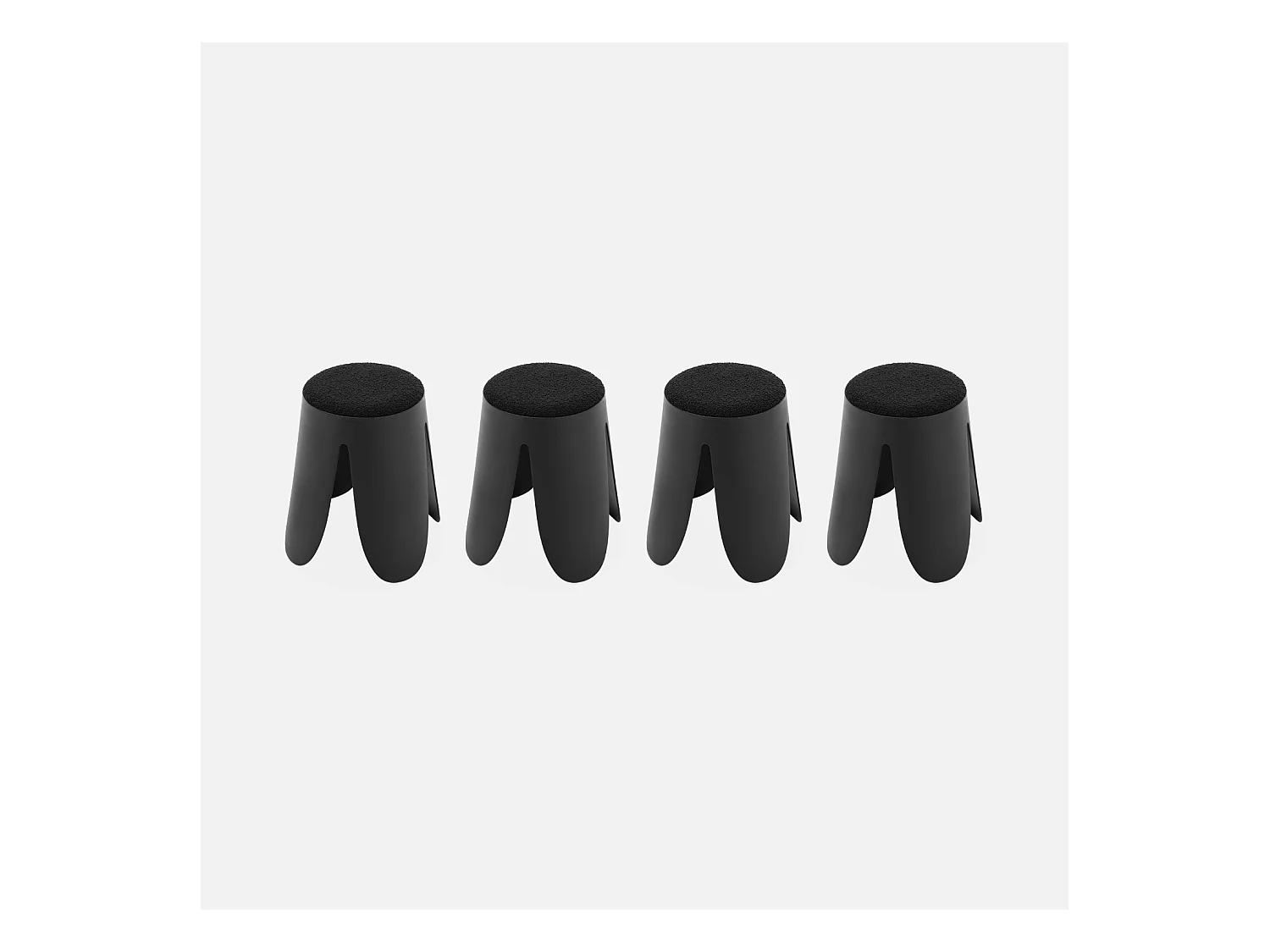 Set de 4 tabourets empilables noirs. bouclette texturée. NIKI. Ø30 / 44 x H46cm
