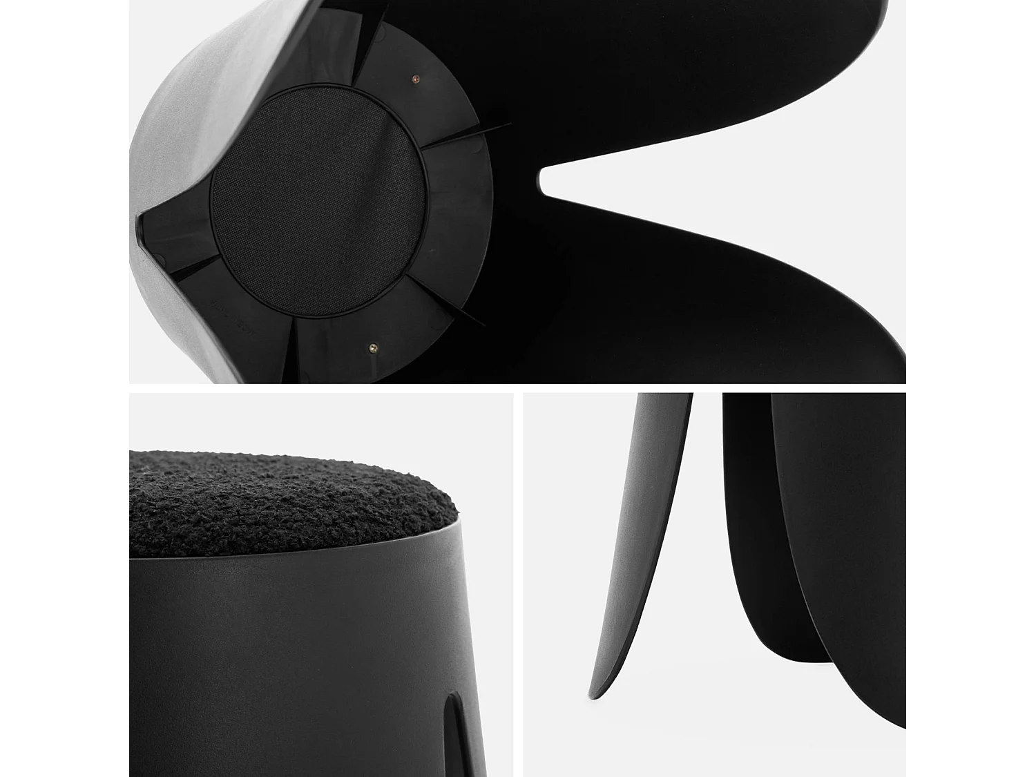 Set de 4 tabourets empilables noirs. bouclette texturée. NIKI. Ø30 / 44 x H46cm