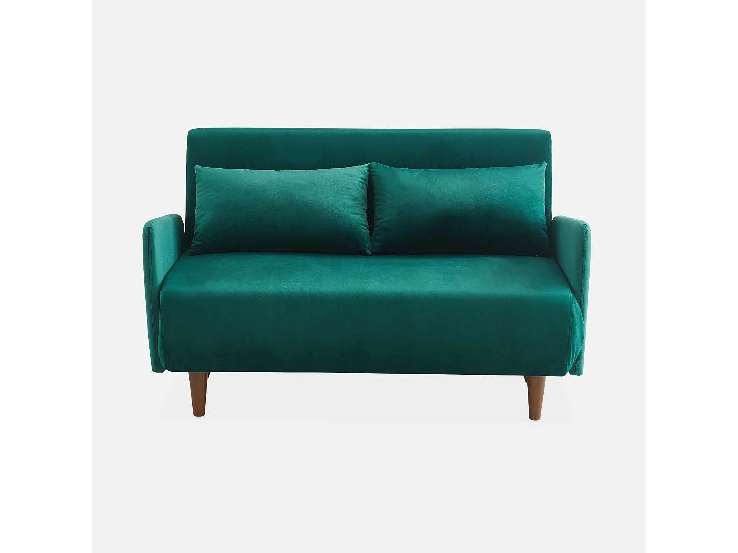 Sofá cama de terciopelo con patas de madera, 2 plazas verde
