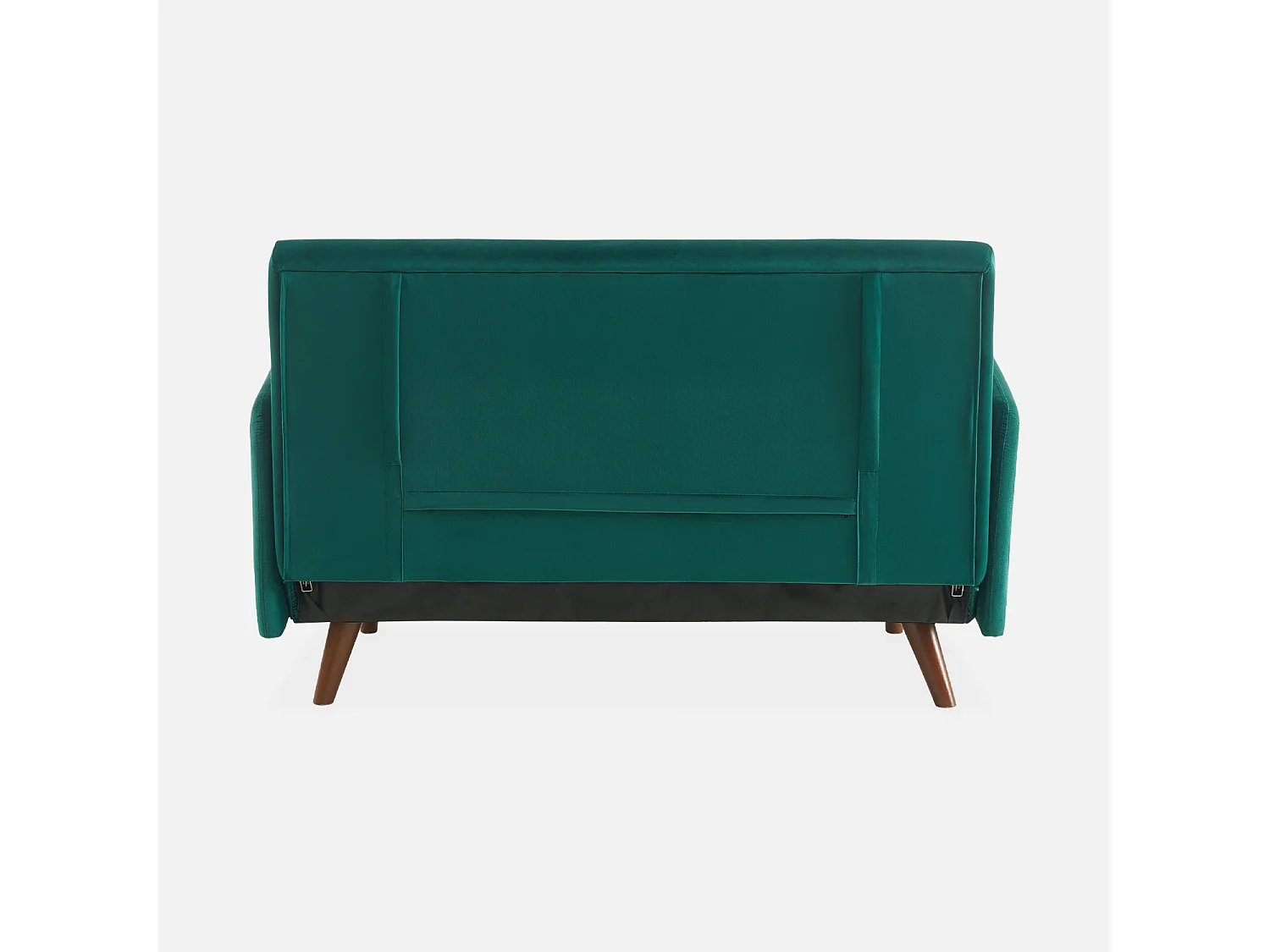 Sofá cama de terciopelo con patas de madera, 2 plazas verde