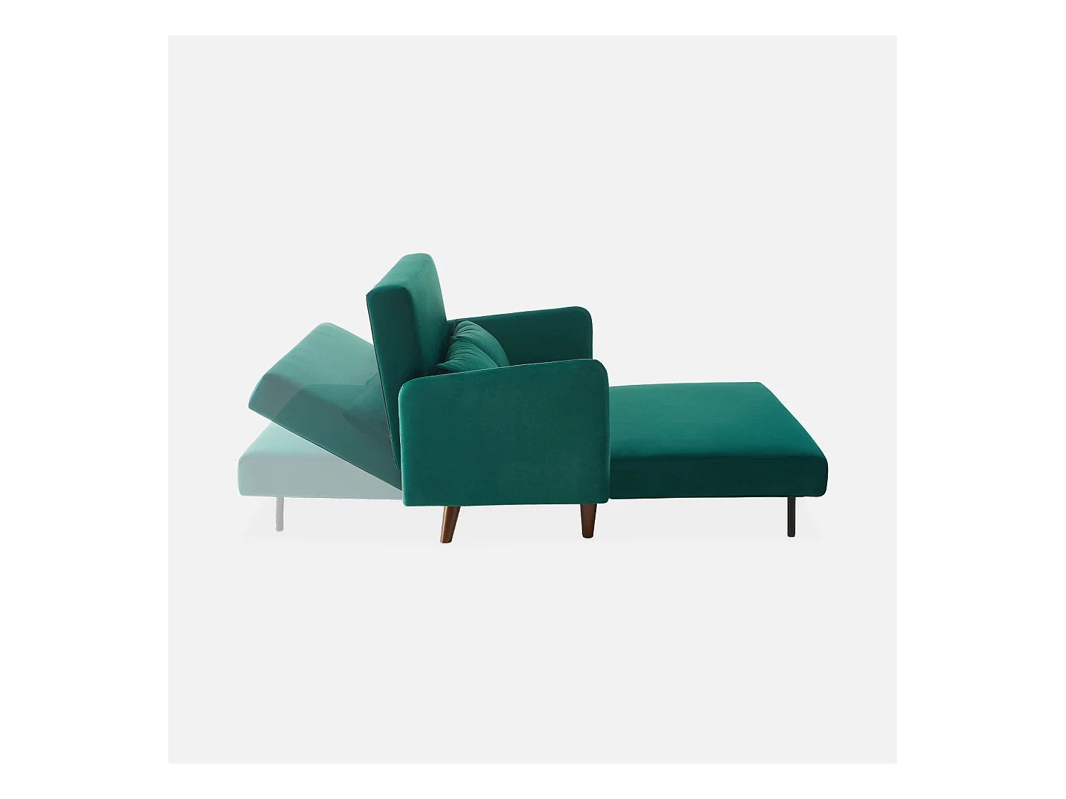 Canapé convertible en velours - Panam - 2 places scandinave. pieds bois foncé. vert. banquette. dossier inclinable
