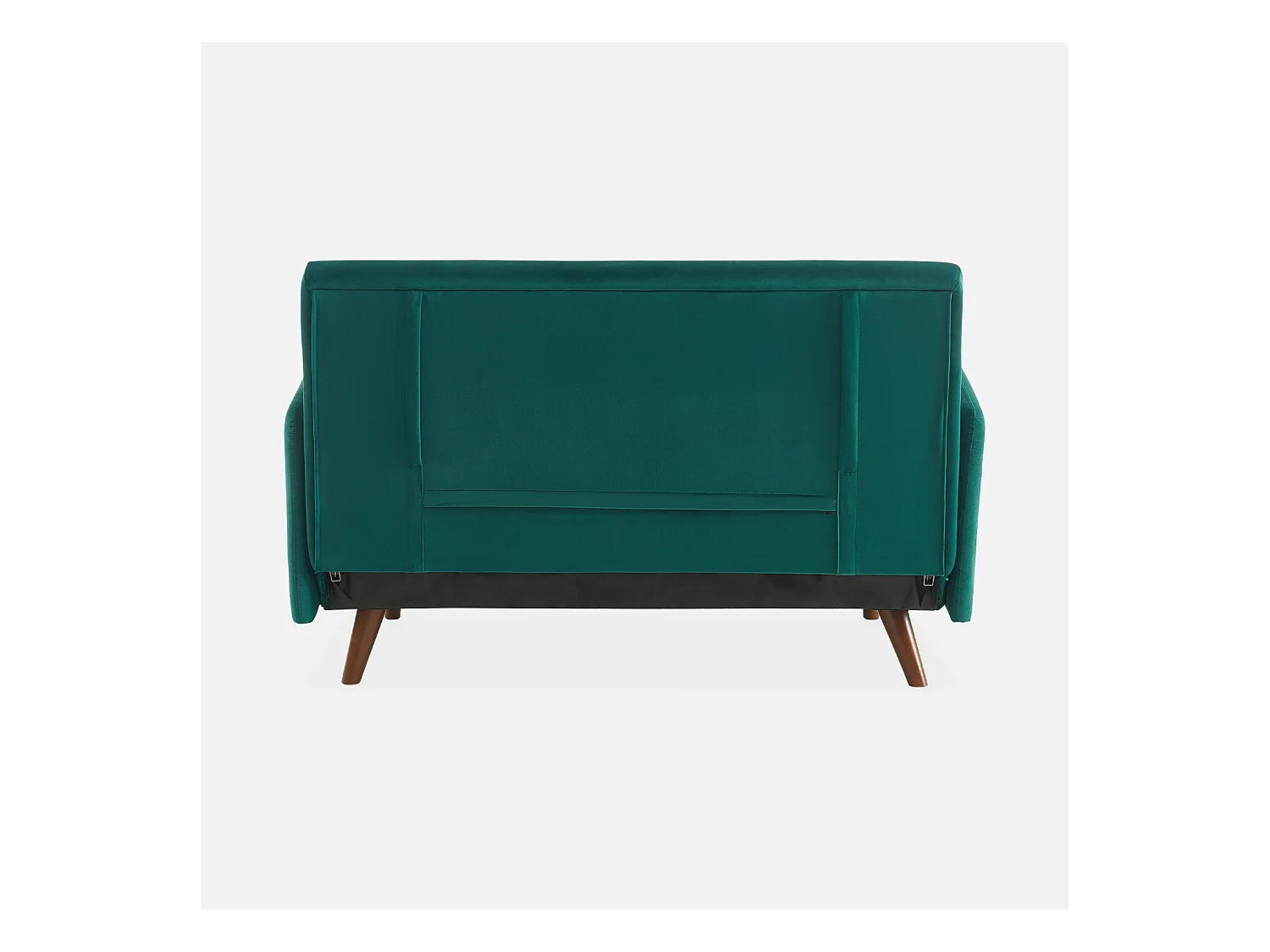 Canapé convertible en velours - Panam - 2 places scandinave. pieds bois foncé. vert. banquette. dossier inclinable
