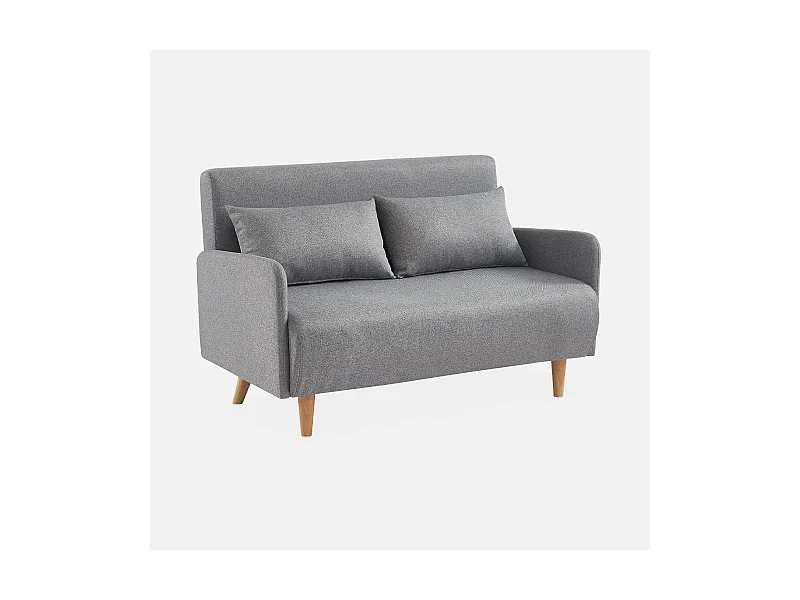 Sofá cama con patas de madera de 2 plazas gris claro