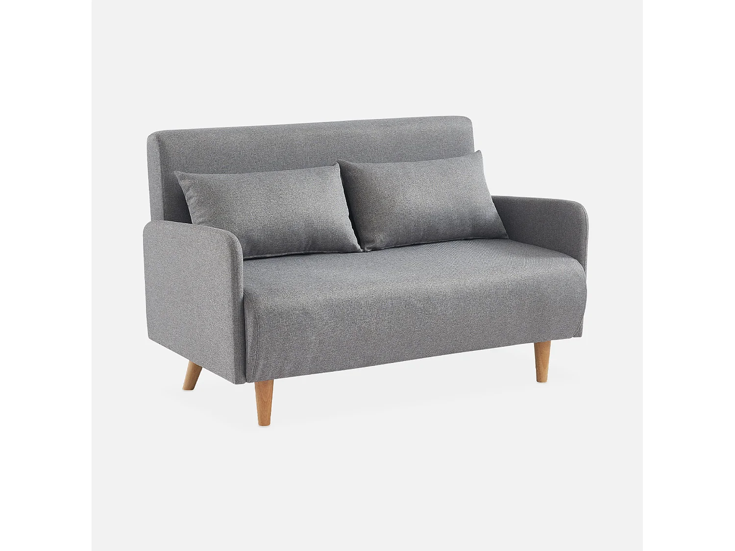 Canapé convertible en tissu - Panam - 2 places scandinave. pieds bois clair. gris clair. banquette. dossier inclinable