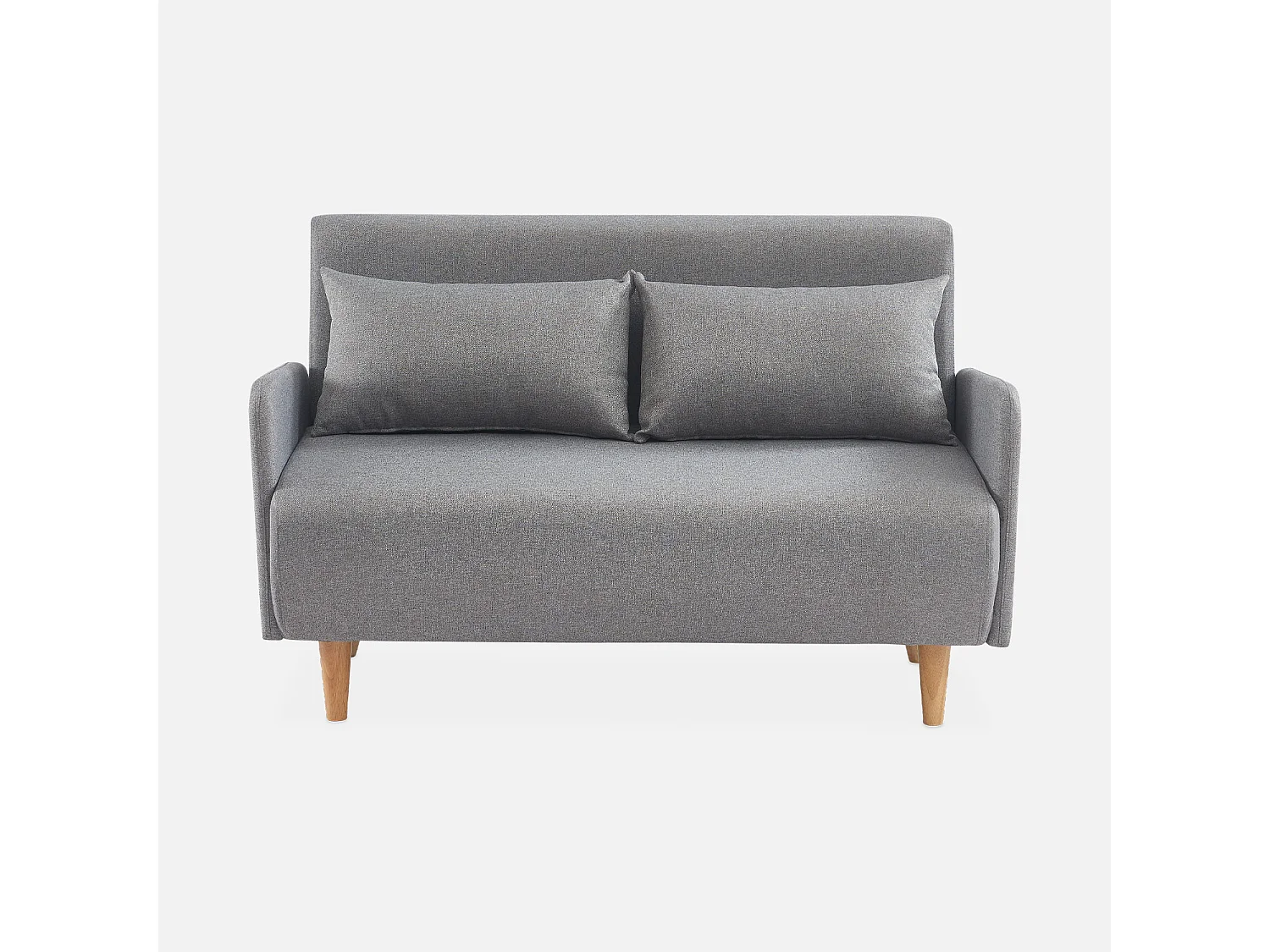 Canapé convertible en tissu - Panam - 2 places scandinave. pieds bois clair. gris clair. banquette. dossier inclinable