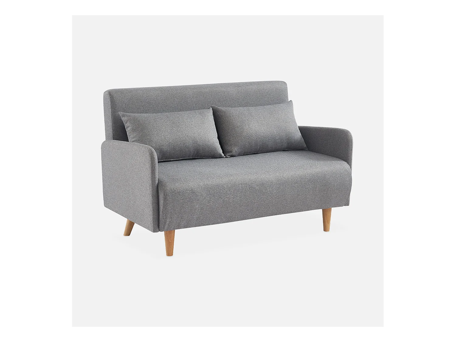 Canapé convertible en tissu - Panam - 2 places scandinave. pieds bois clair. gris clair. banquette. dossier inclinable