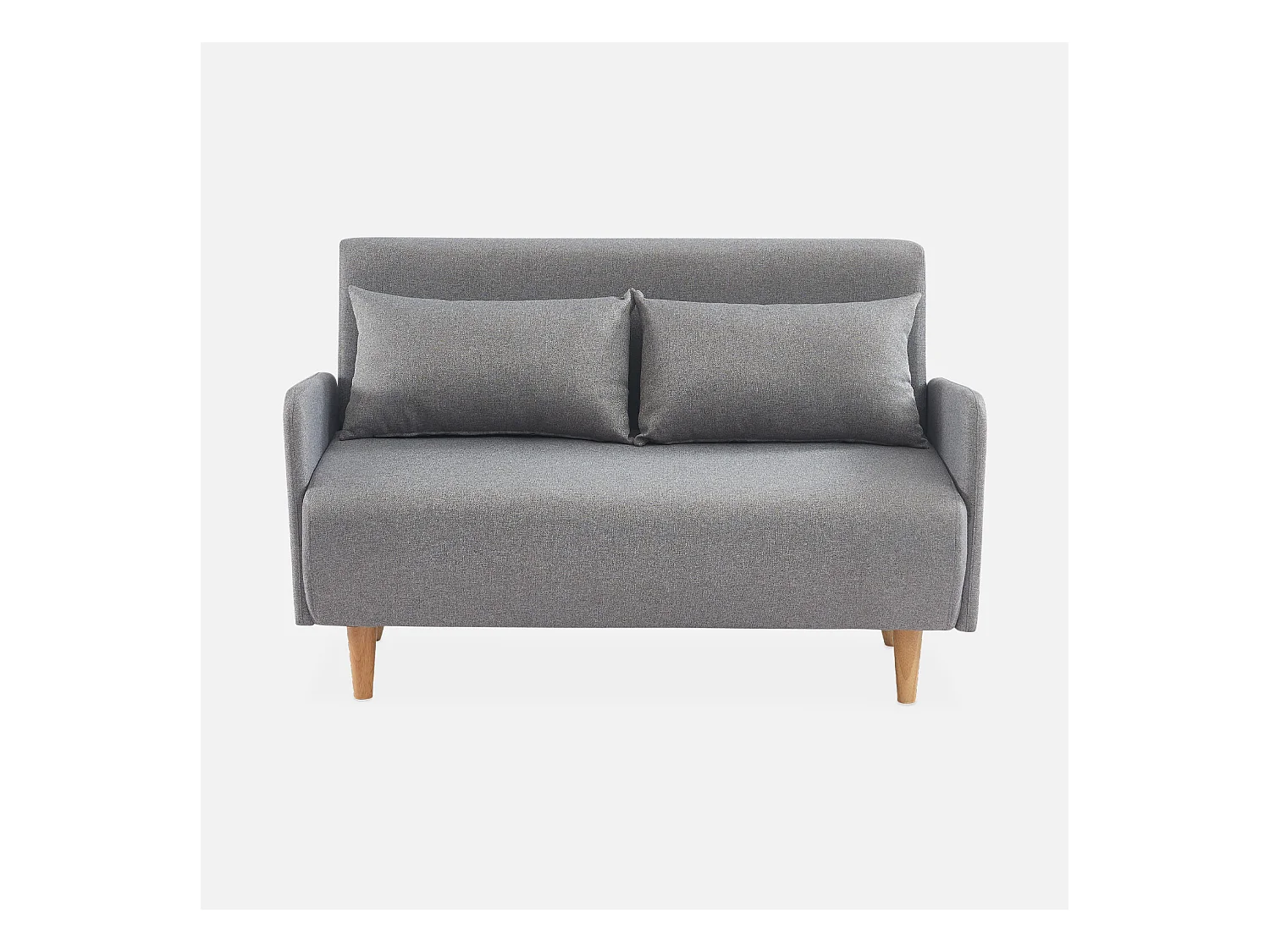 Sofá cama con patas de madera de 2 plazas gris claro