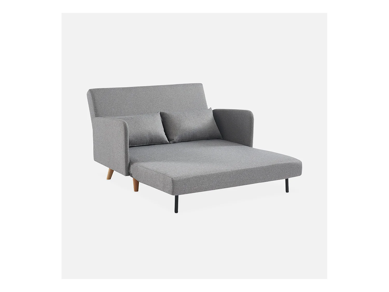 Sofá cama con patas de madera de 2 plazas gris claro