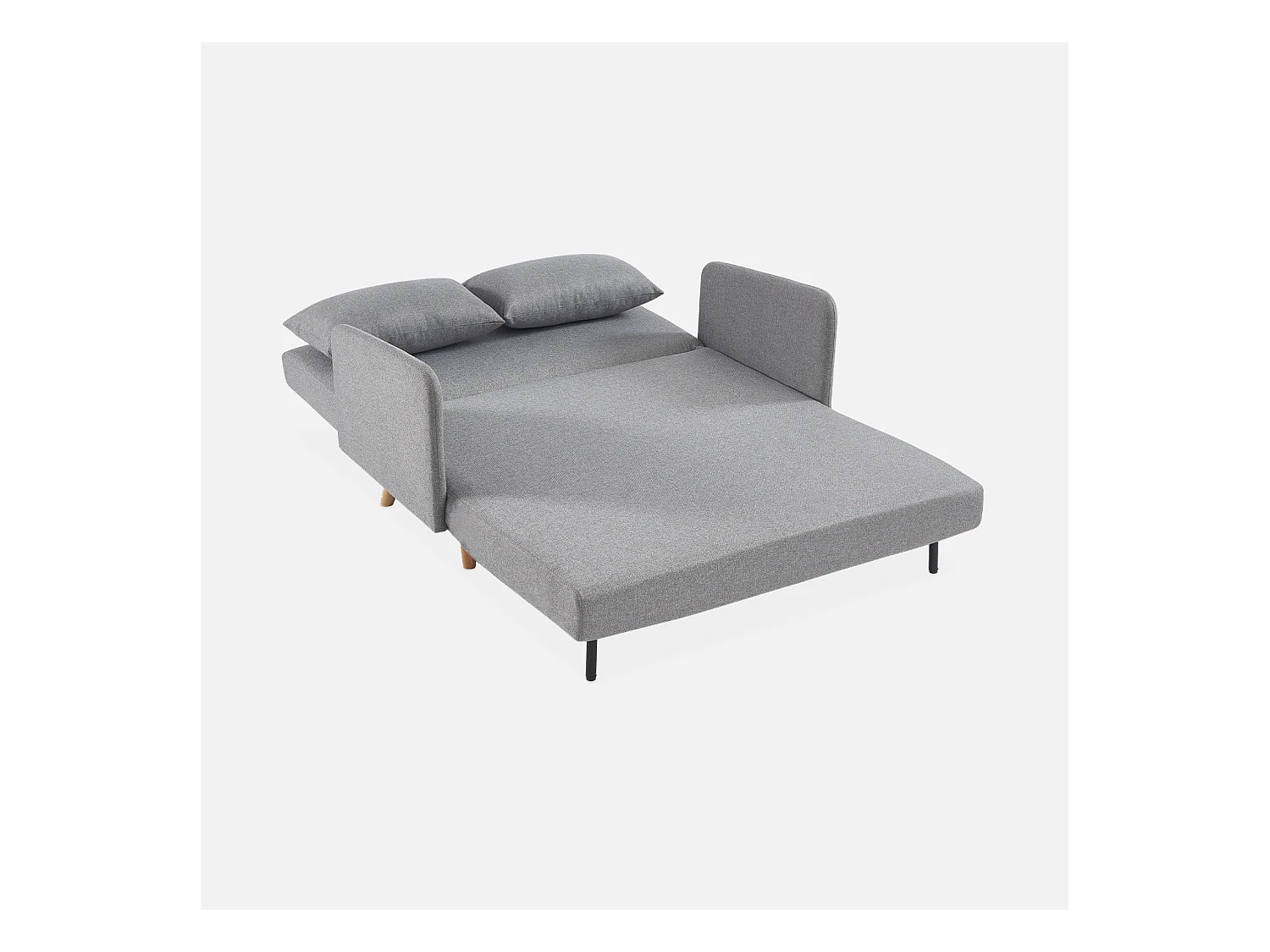 Sofá cama con patas de madera de 2 plazas gris claro