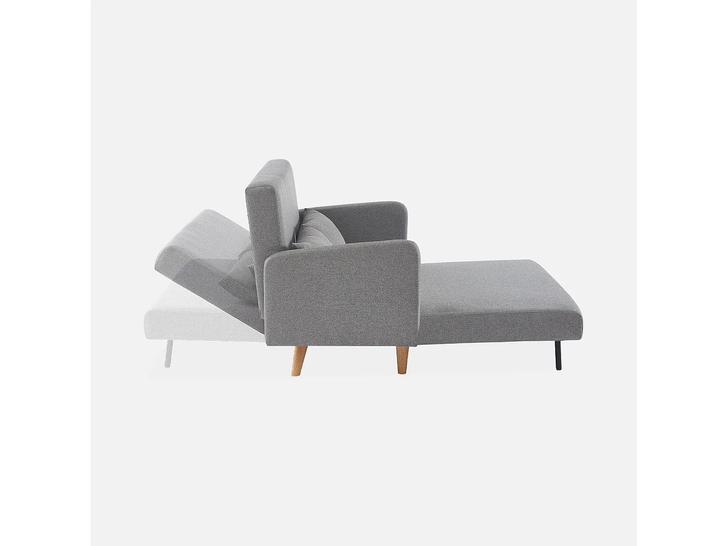 Sofá cama con patas de madera de 2 plazas gris claro