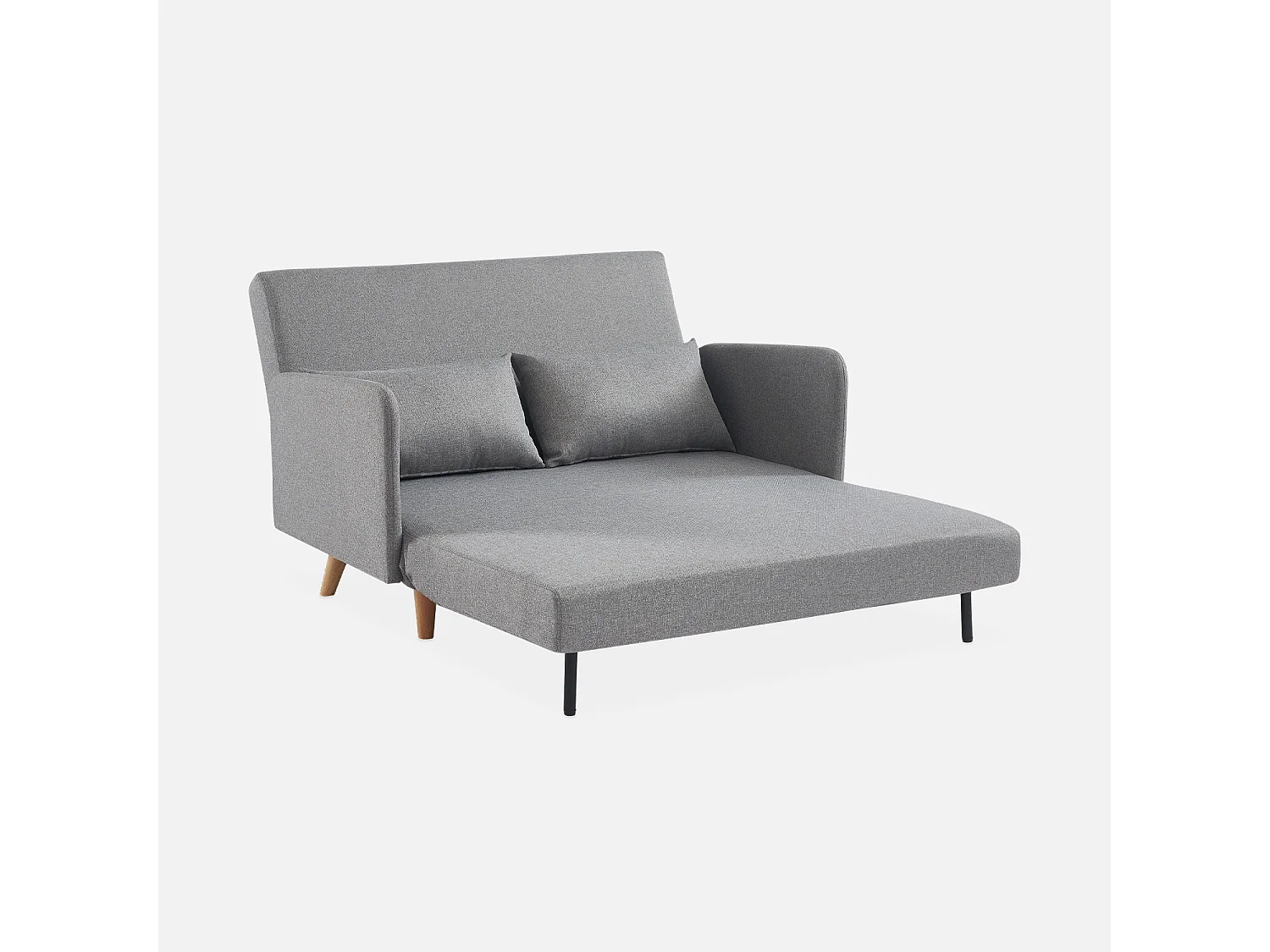 Sofá cama con patas de madera de 2 plazas gris claro