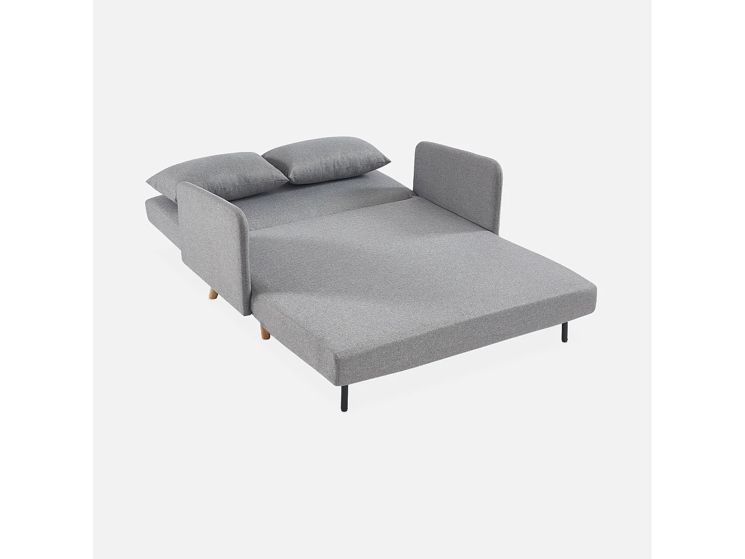 Sofá cama con patas de madera de 2 plazas gris claro