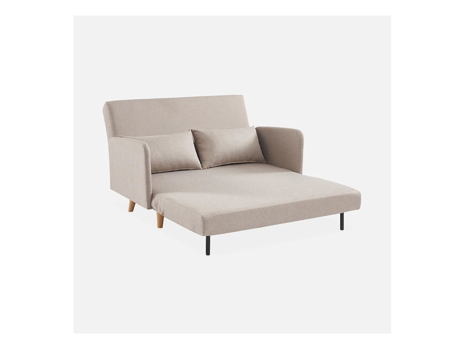 Sofá cama con patas de madera de 2 plazas beige