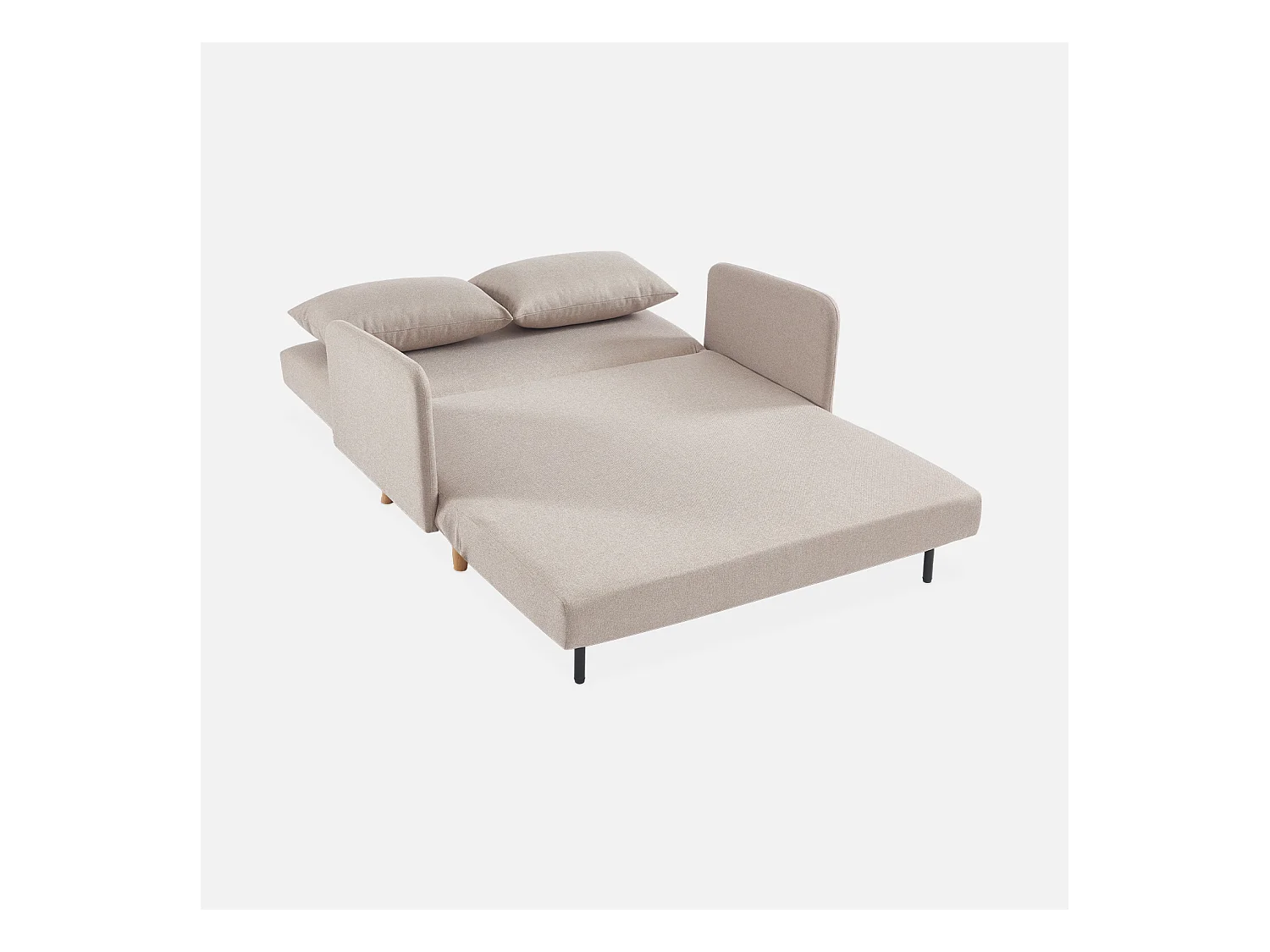 Sofá cama con patas de madera de 2 plazas beige