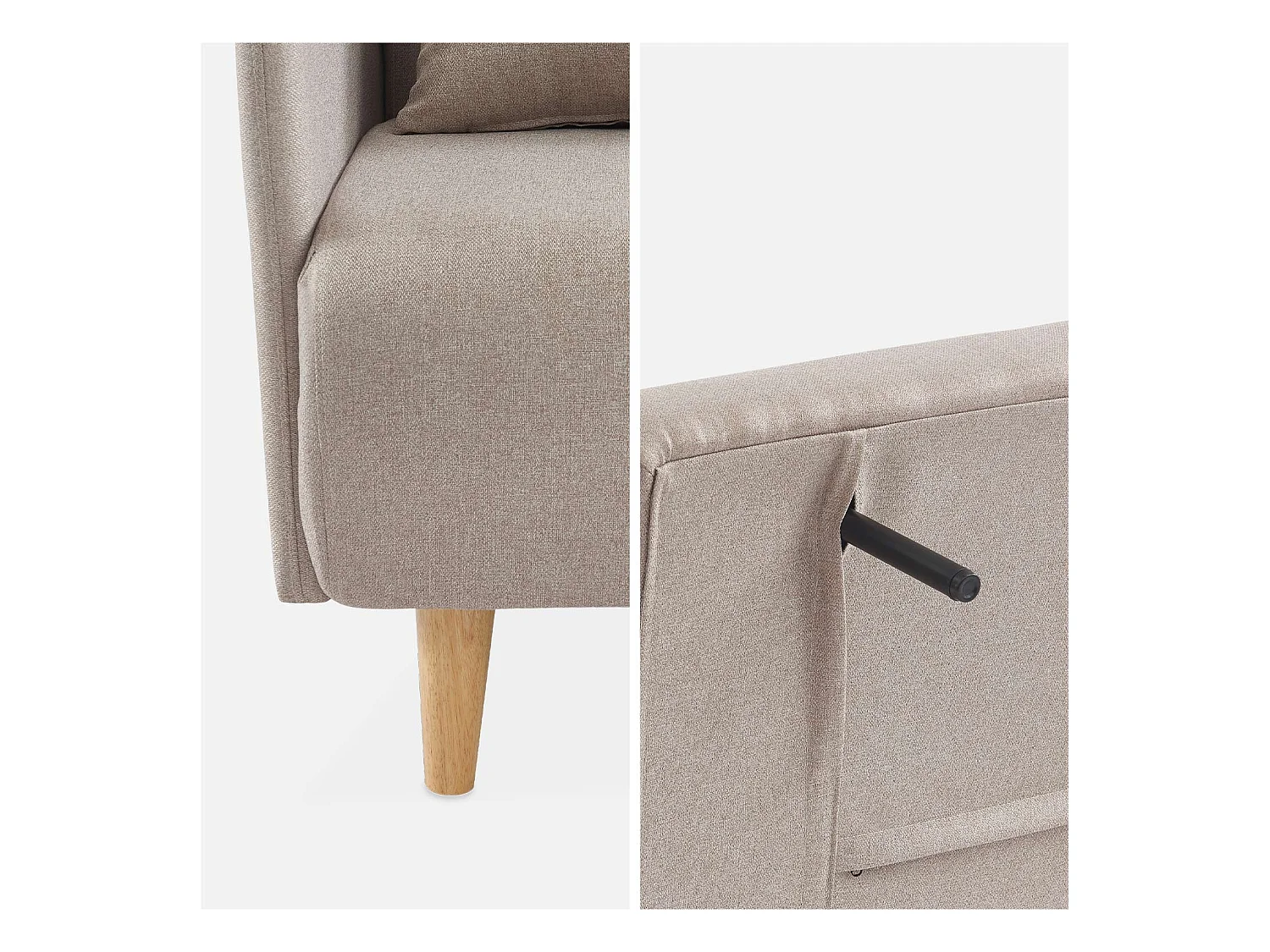 Sofá cama con patas de madera de 2 plazas beige