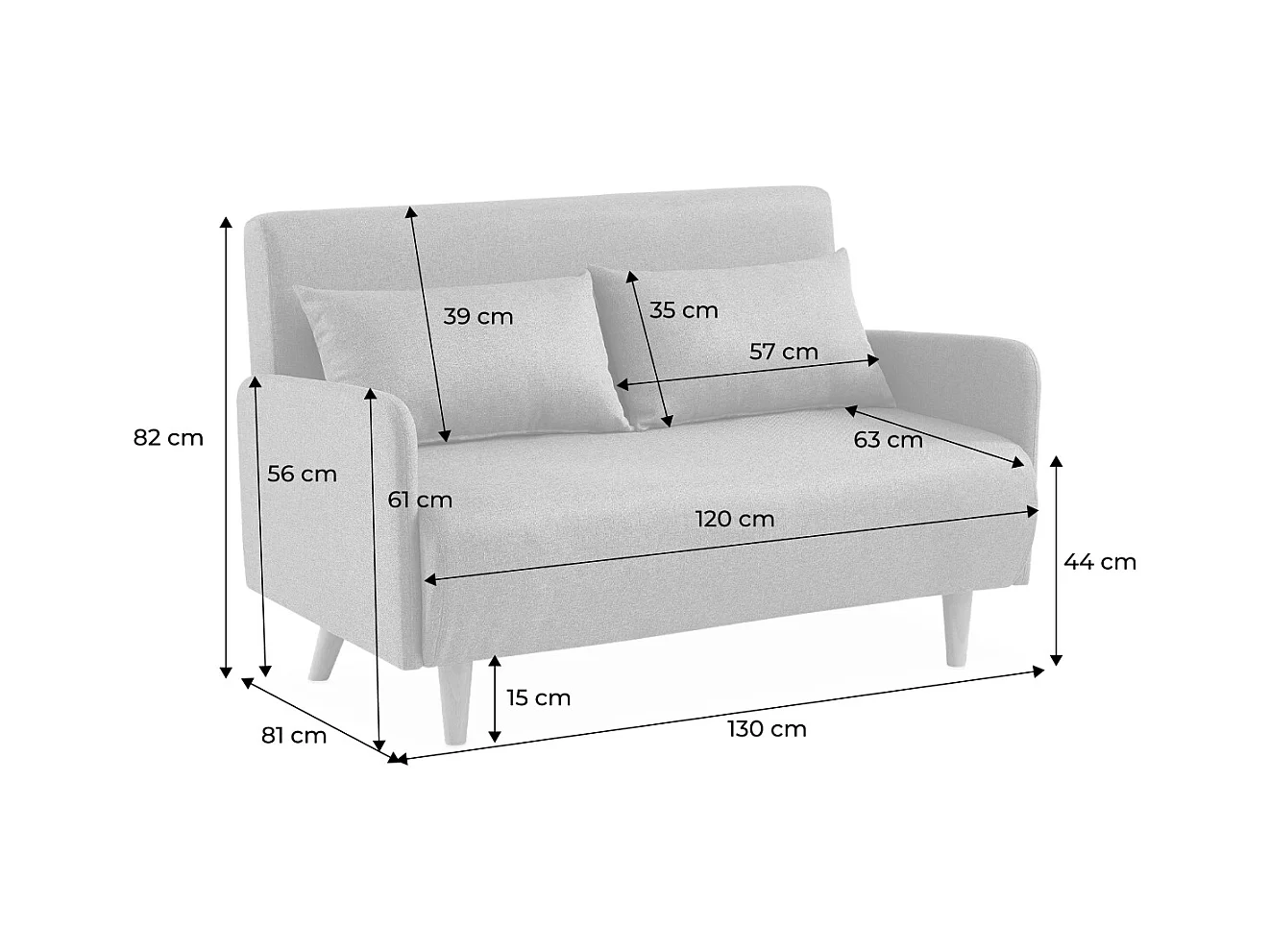 Sofá cama con patas de madera de 2 plazas beige