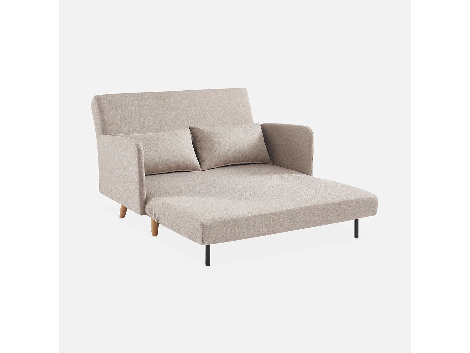 Sofá cama con patas de madera de 2 plazas beige