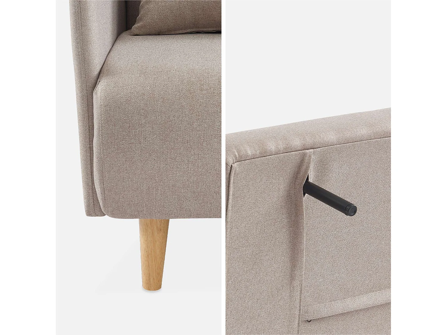 Sofá cama con patas de madera de 2 plazas beige