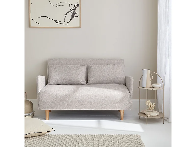 Canapé convertible en tissu - Panam - 2 places scandinave. pieds bois clair. beige. banquette. dossier inclinable