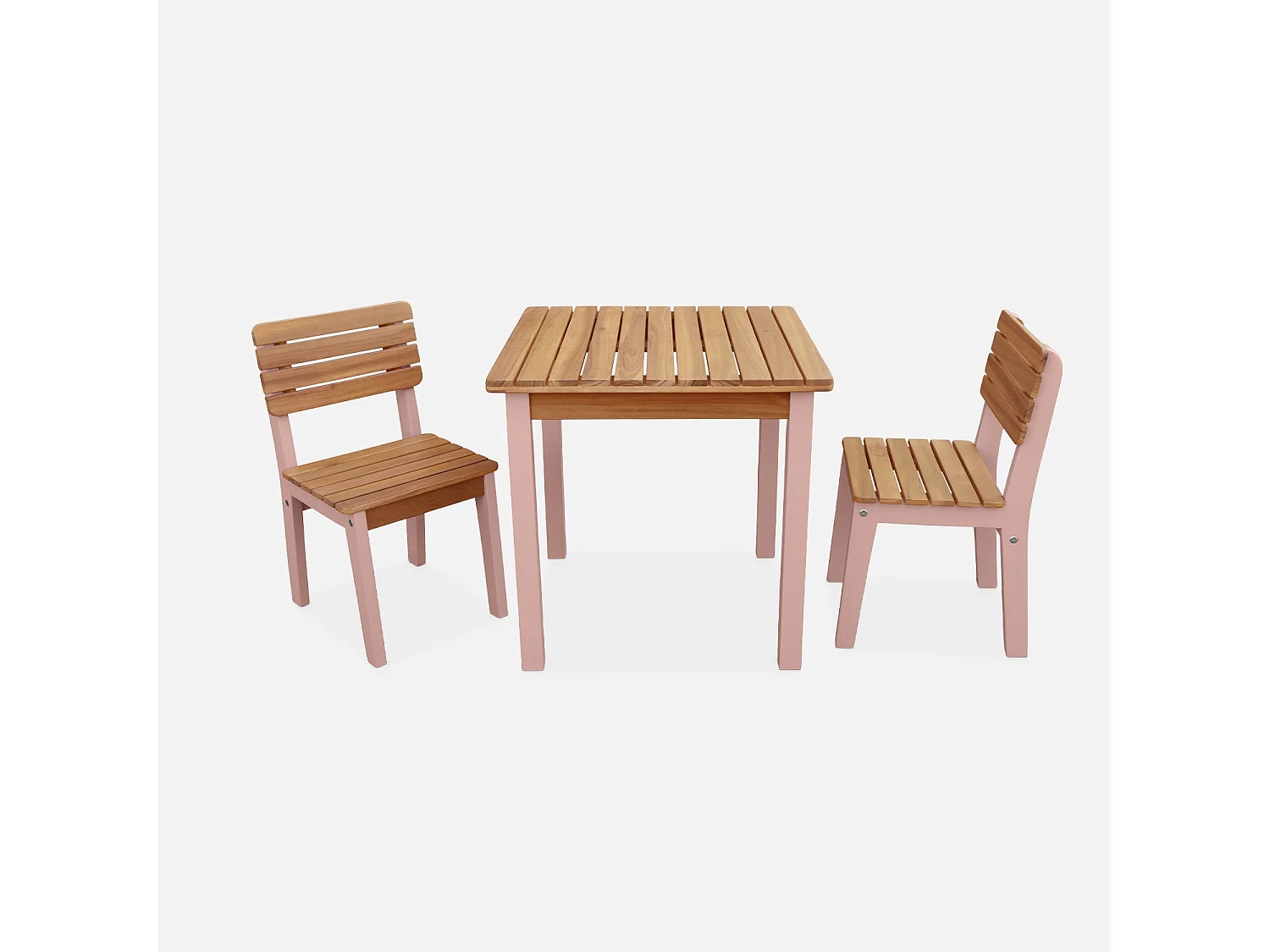 Set di tavolo per bambini in legno, 2 sedie, rosa