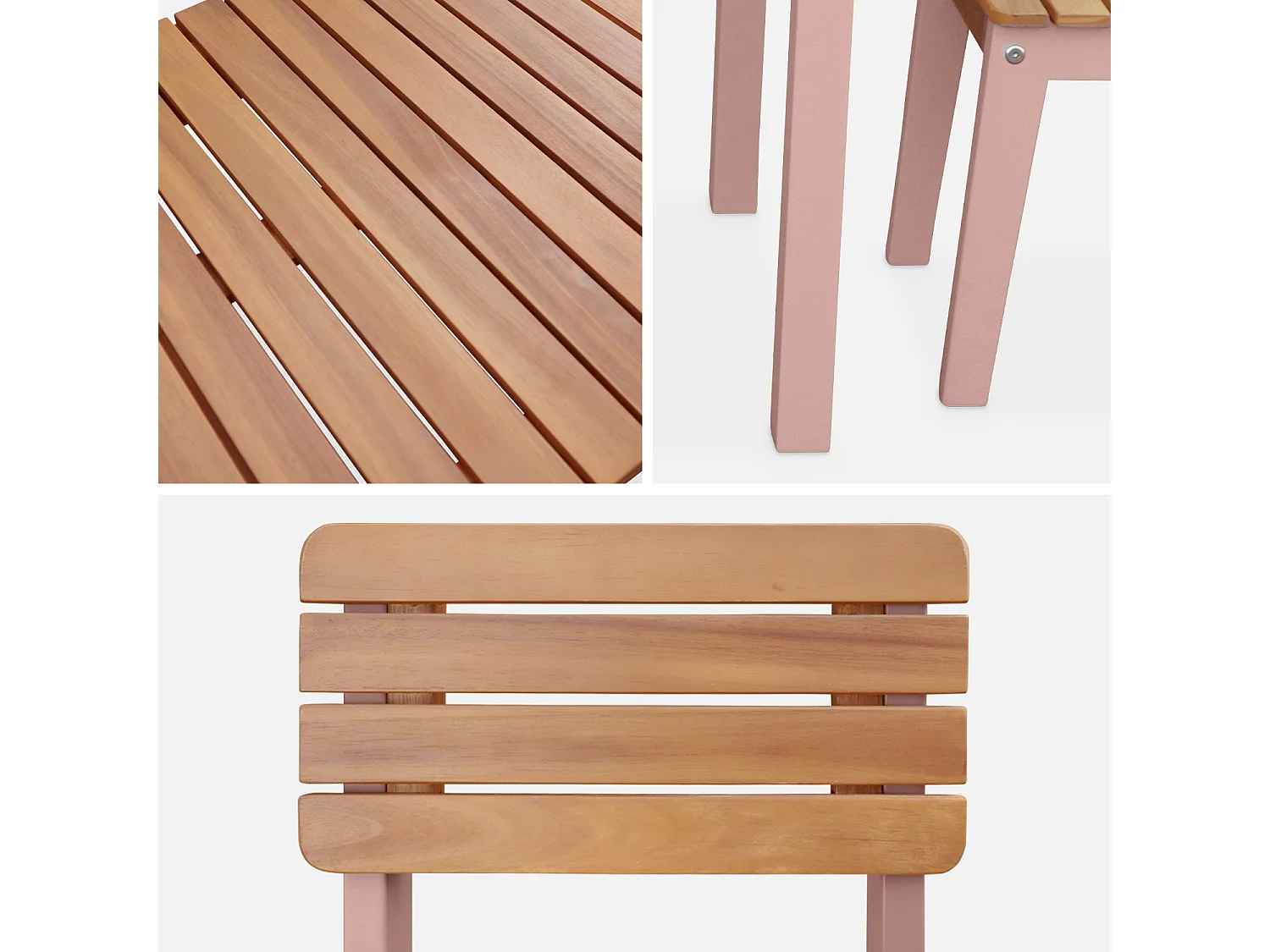 Set di tavolo per bambini in legno, 2 sedie, rosa