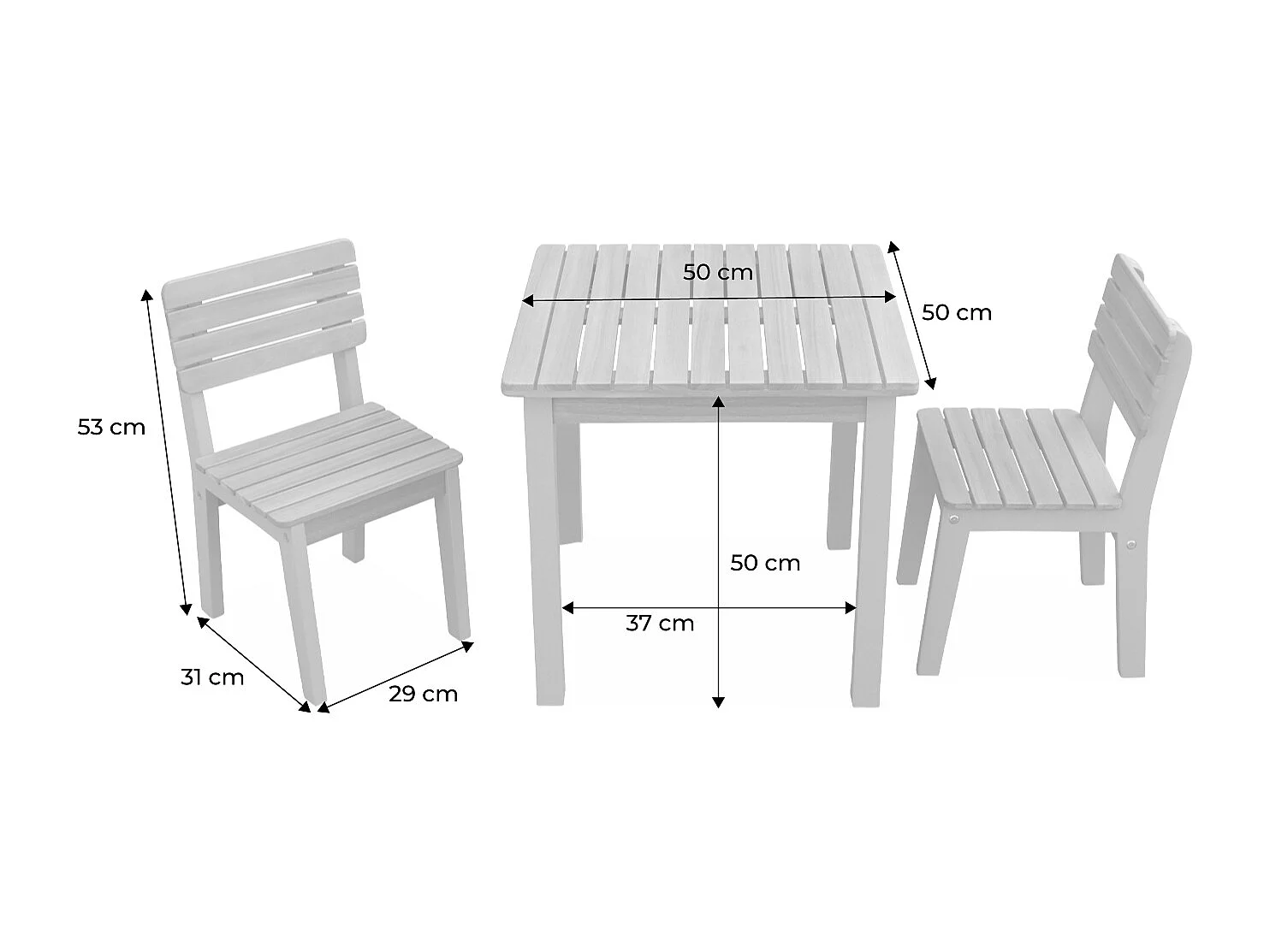 Set di tavolo per bambini in legno, 2 sedie, rosa