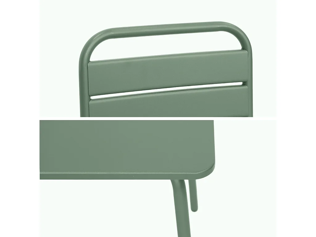 Table de jardin enfant métal + 2 assises vert de gris Anna. 48x48cm