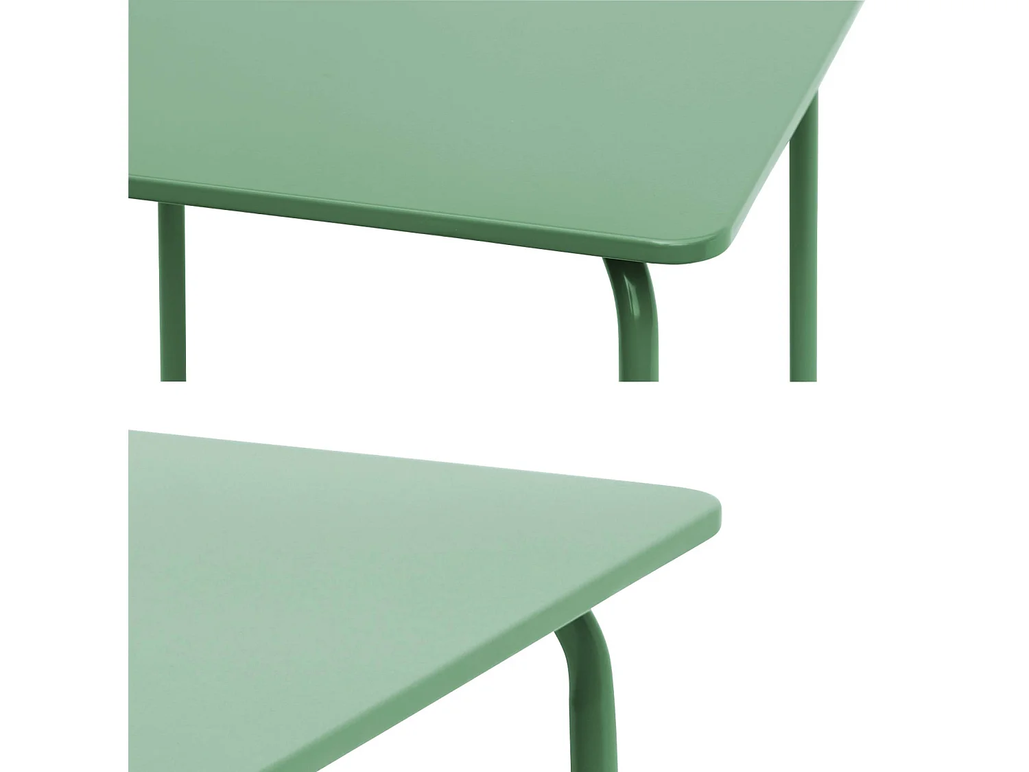 Table de jardin enfant métal + 2 assises vert de gris Anna. 48x48cm