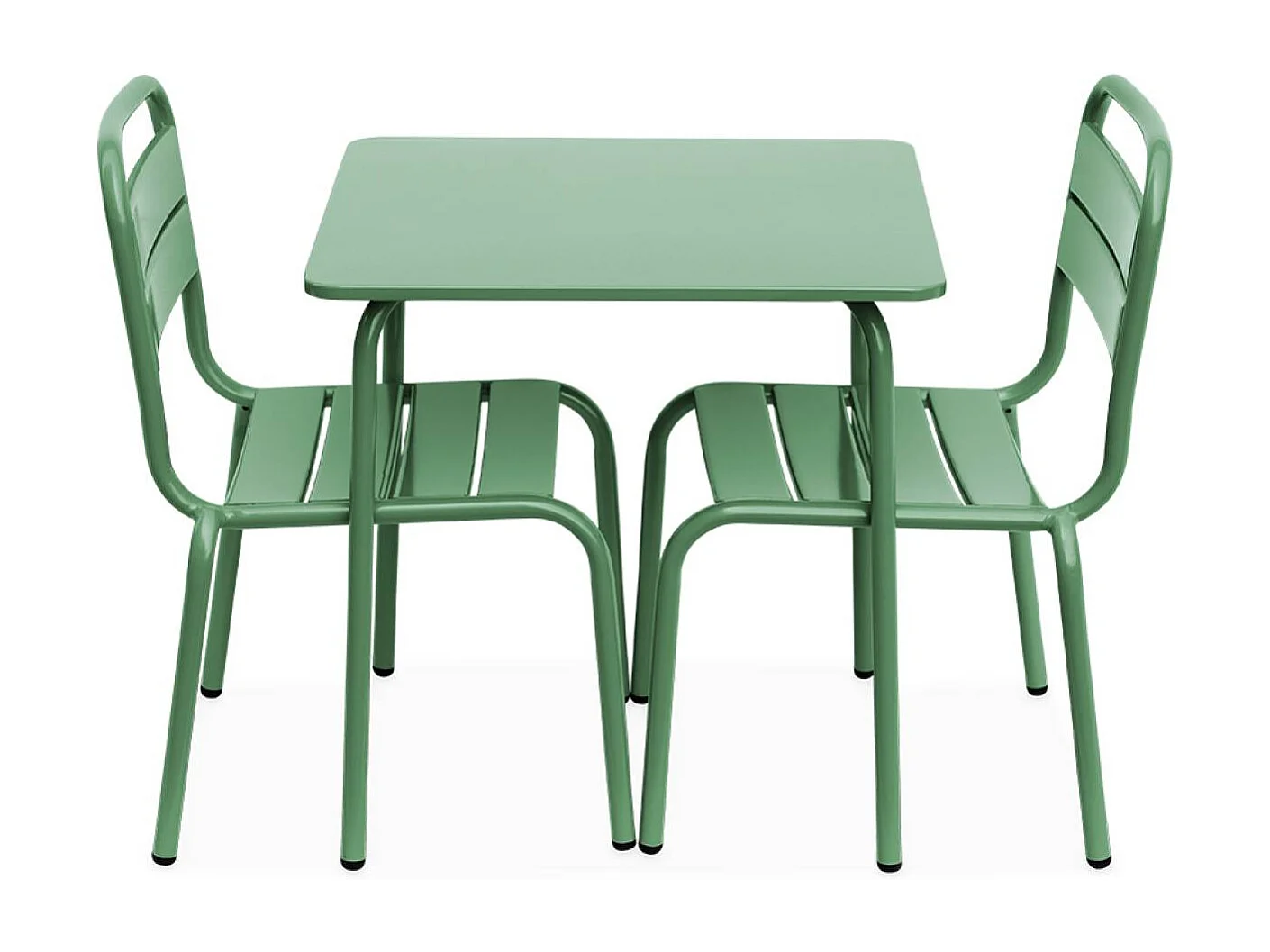 Table de jardin enfant métal + 2 assises vert de gris Anna. 48x48cm