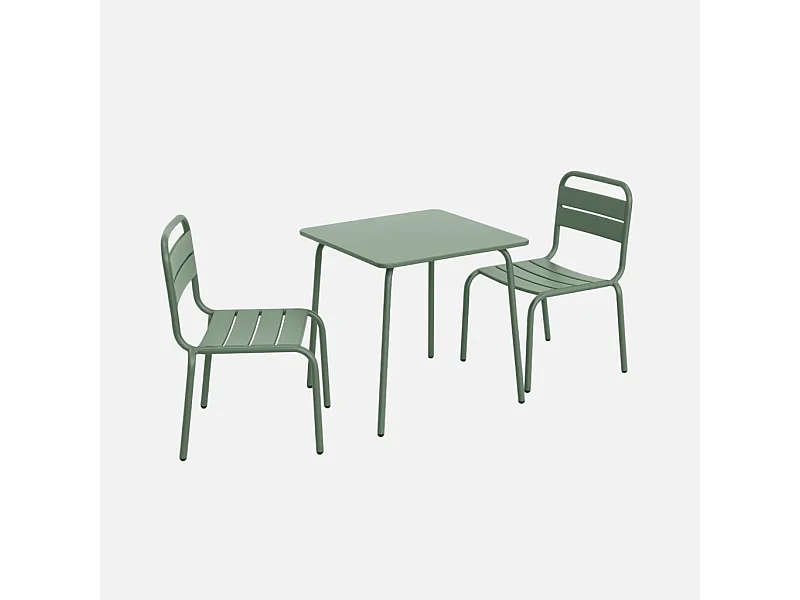 Set tavolino in metallo per bambini e 2 sedie, verde grigio