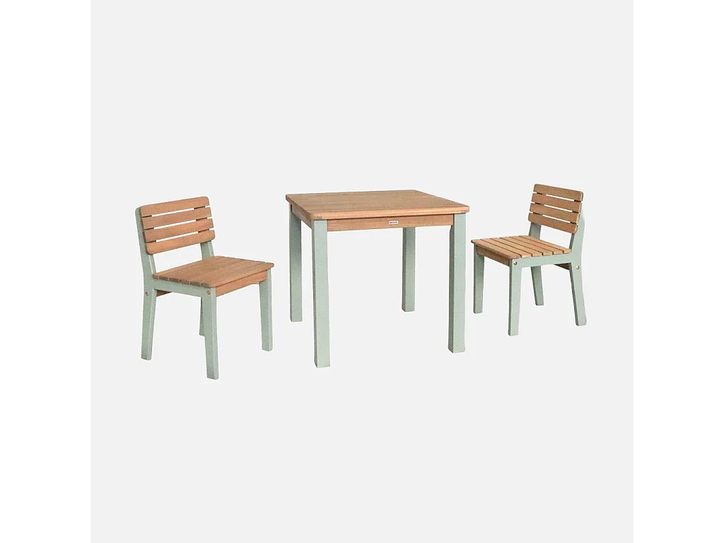 Set di tavolo per bambini in legno, 2 sedie, verde grigio