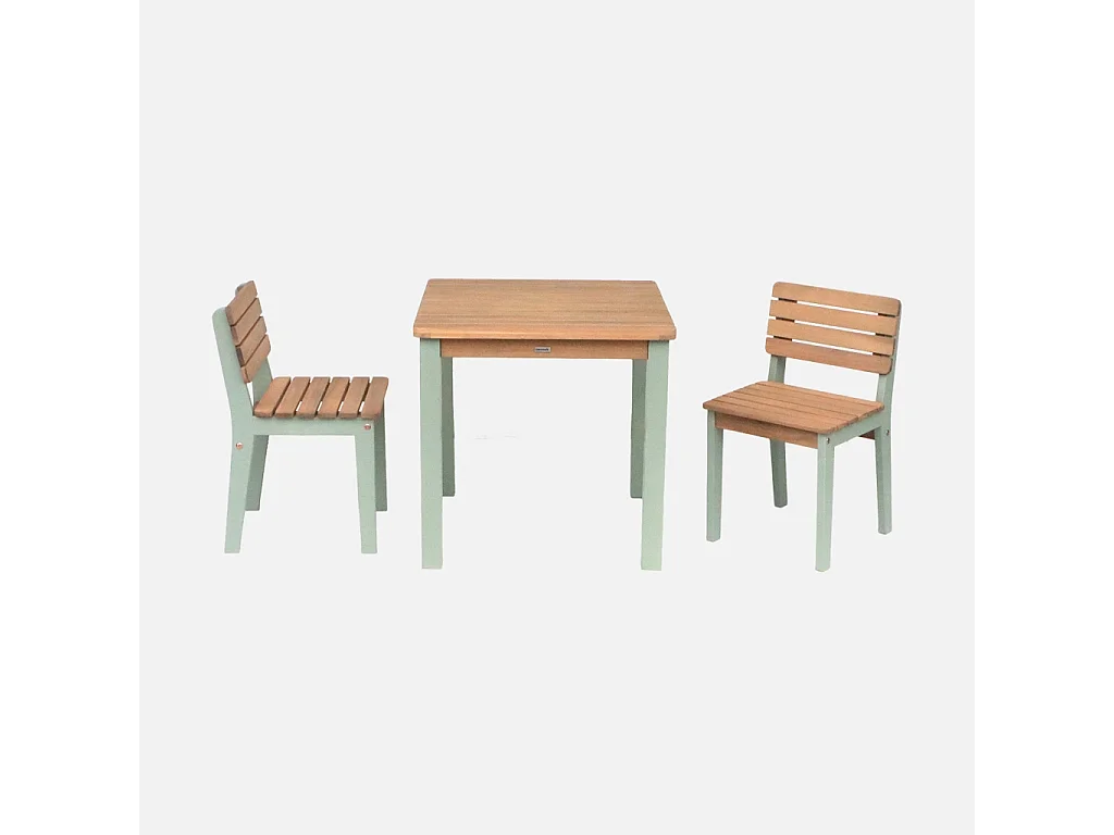 Set di tavolo per bambini in legno, 2 sedie, verde grigio