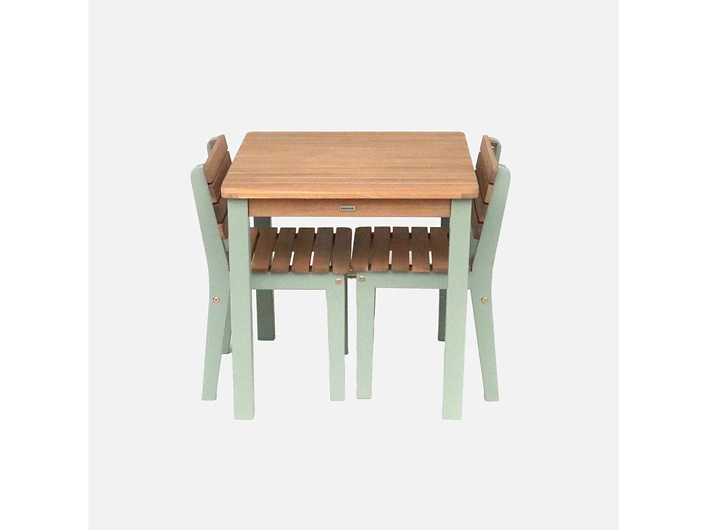 Set di tavolo per bambini in legno, 2 sedie, verde grigio