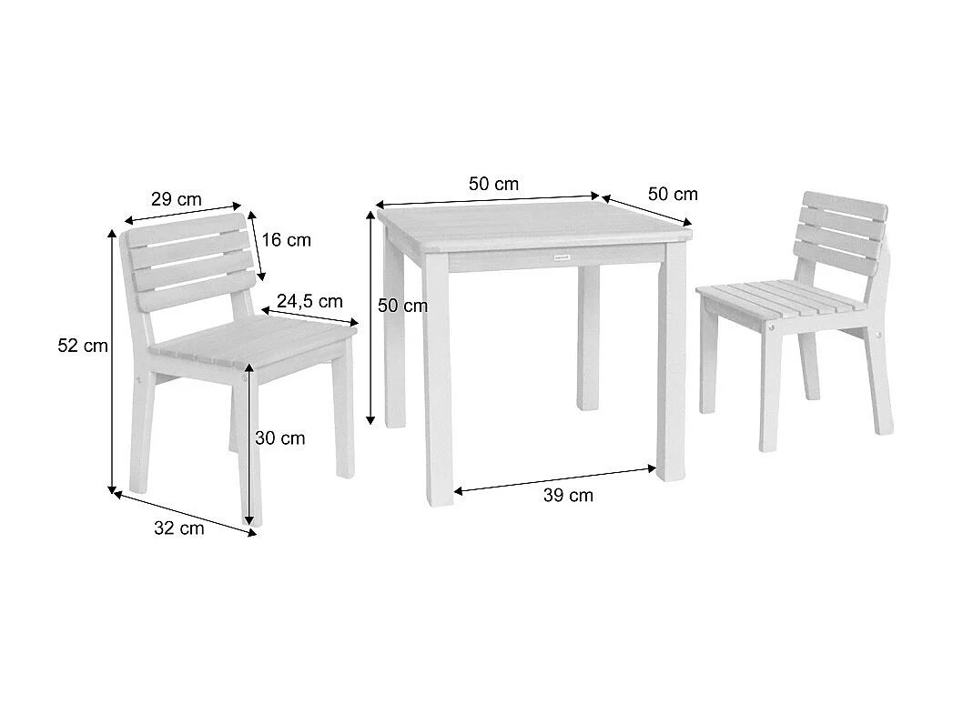 Set di tavolo per bambini in legno, 2 sedie, verde grigio