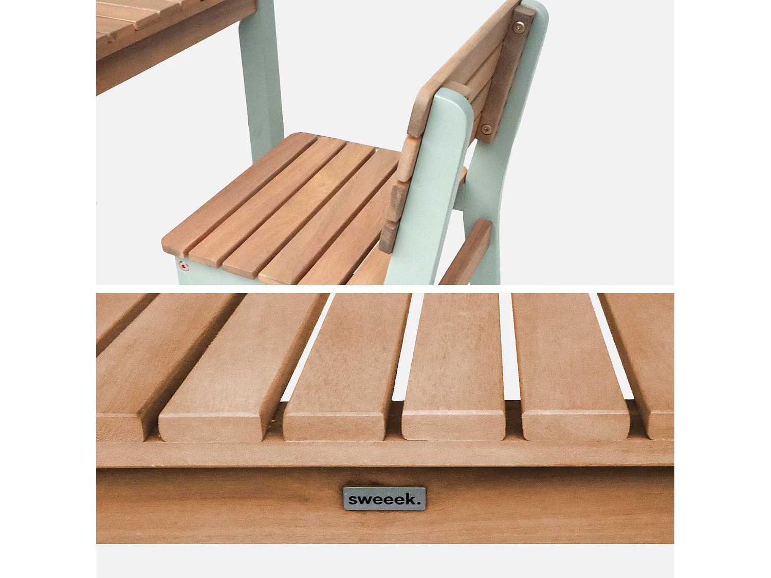 Set di tavolo per bambini in legno, 2 sedie, verde grigio