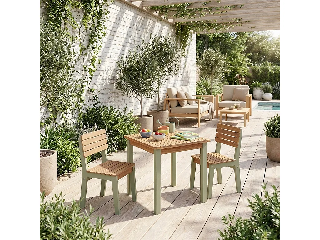 Set di tavolo per bambini in legno, 2 sedie, verde grigio