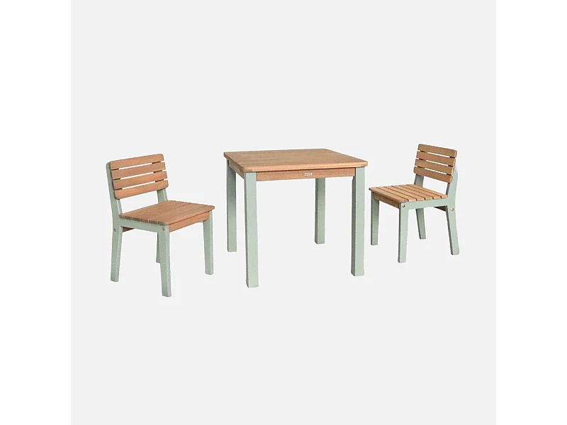 Set di tavolo per bambini in legno, 2 sedie, verde grigio